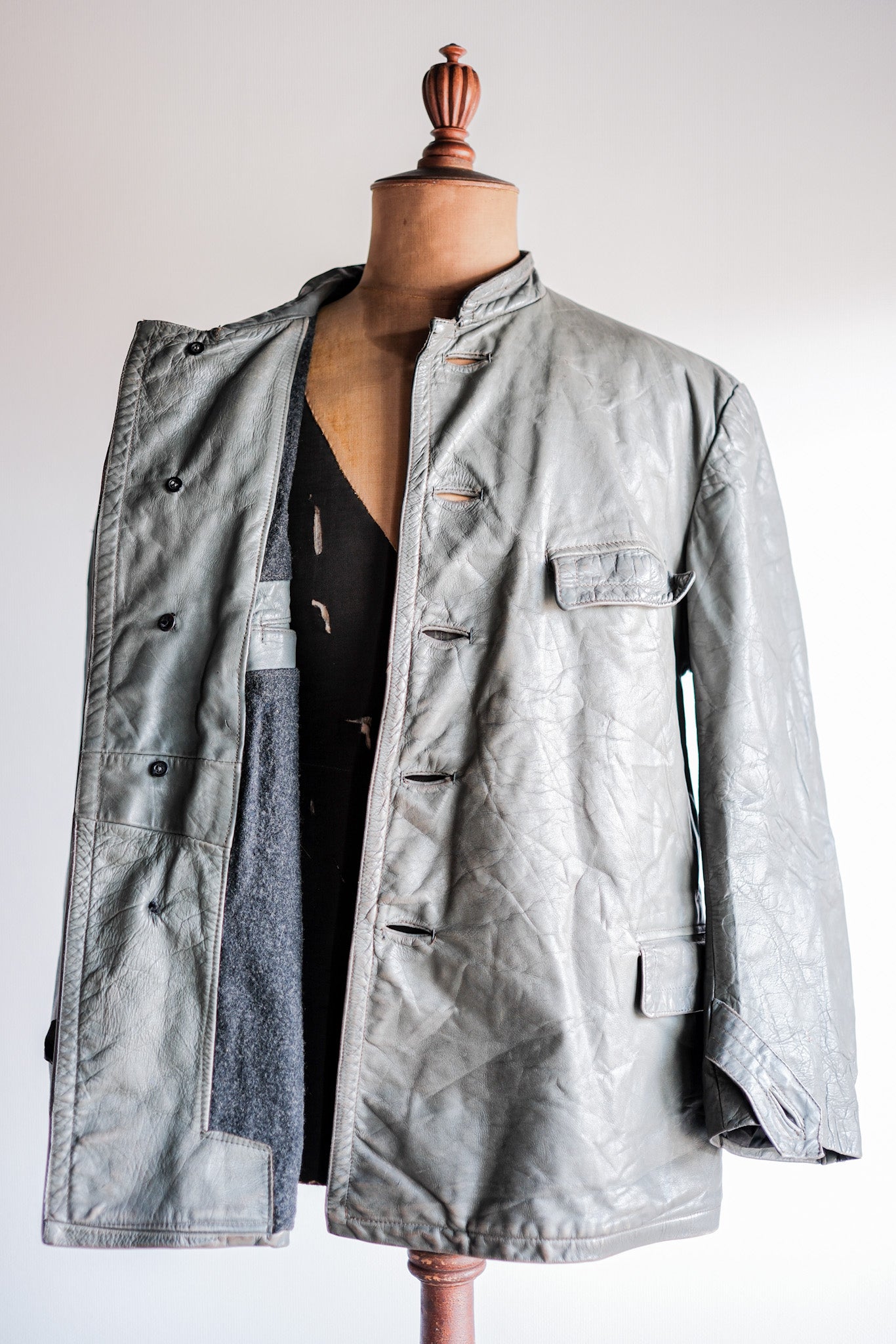 【~40's】WWⅡ+German+Navy+U-Boat+Crew+Gray+Leather+Jacket+"Kriegsmarine"