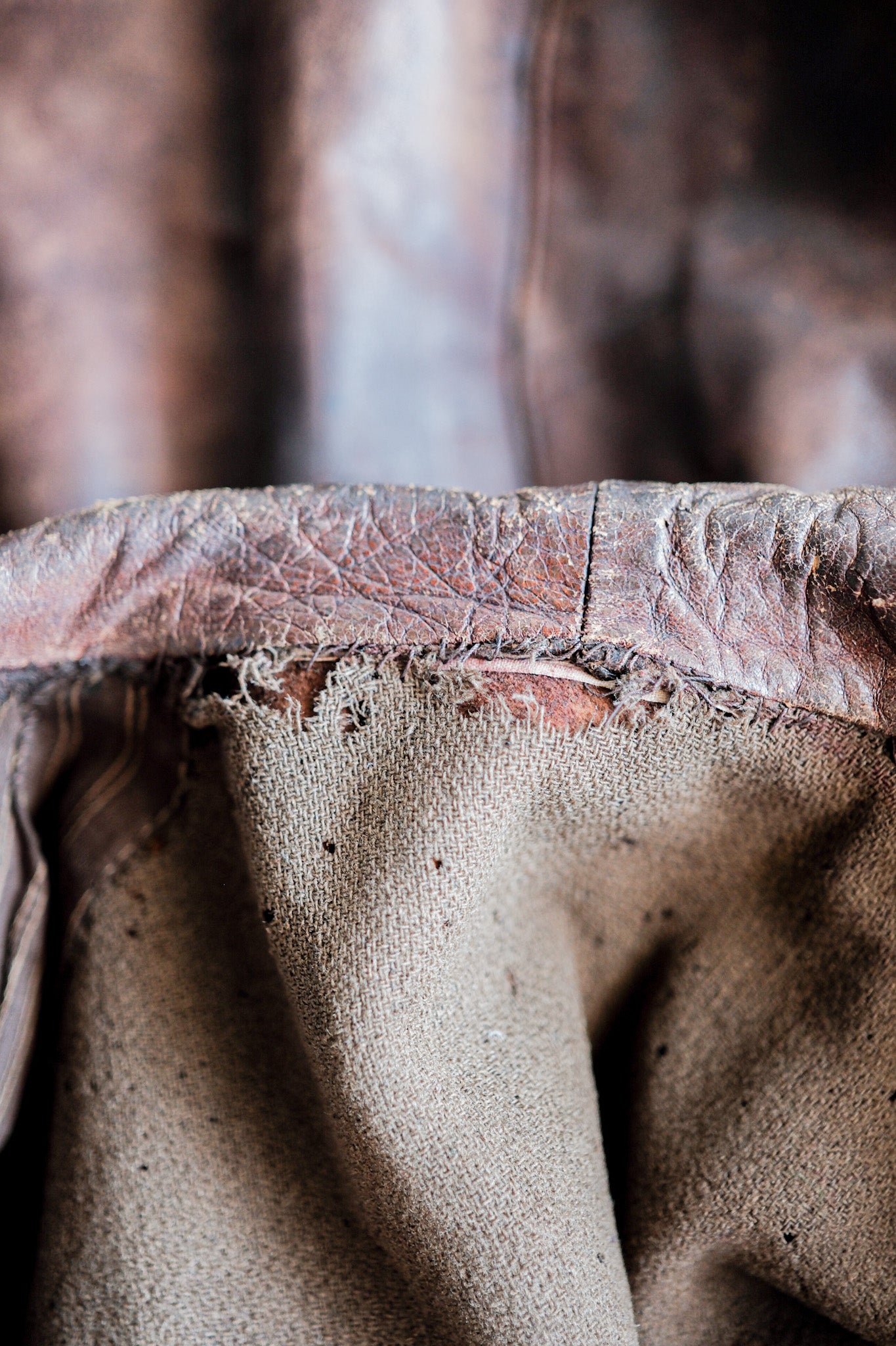 【~40's】French Vintage Double Breasted Brown Leather Coat With Chin Strap