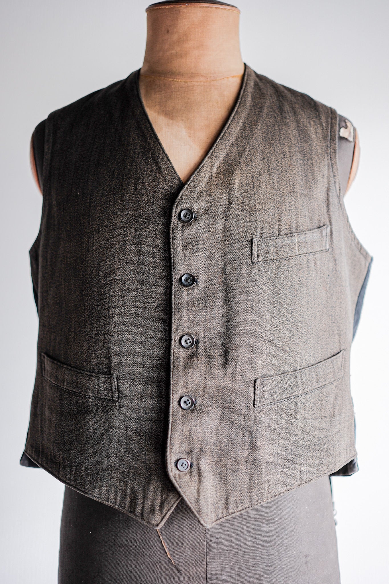 【~50's】French Vintage Brown Salt & Pepper Cotton Work Gilet