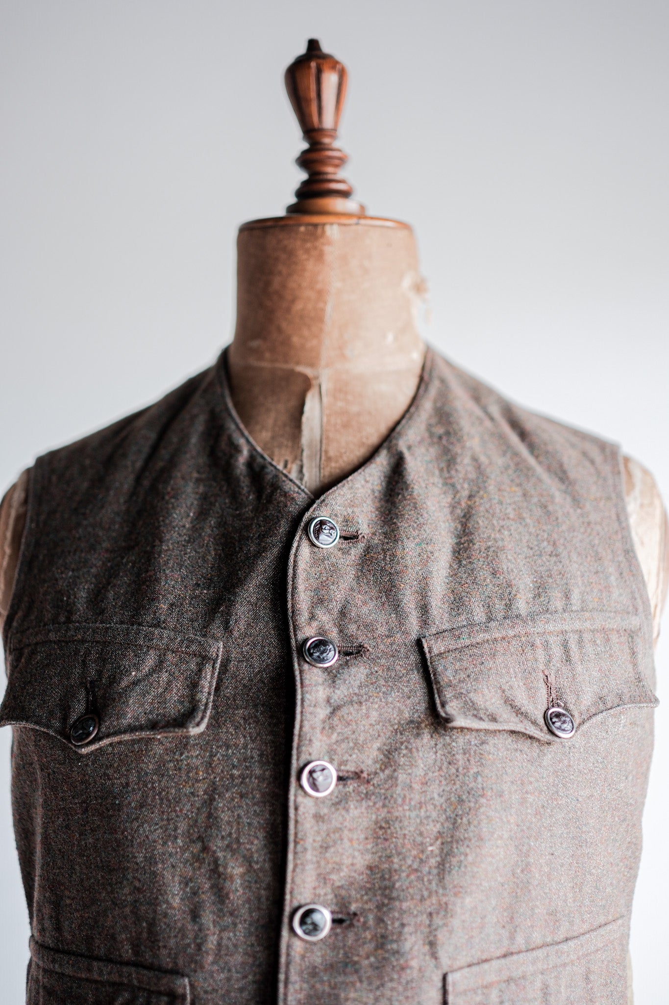 【~40's】French Vintage Brown Mix Wool Hunting Gilet