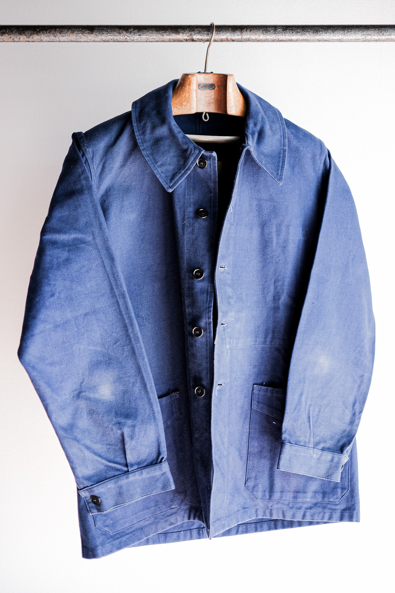 【~50's】French Army Blue Cotton Linen Twill Work Jacket