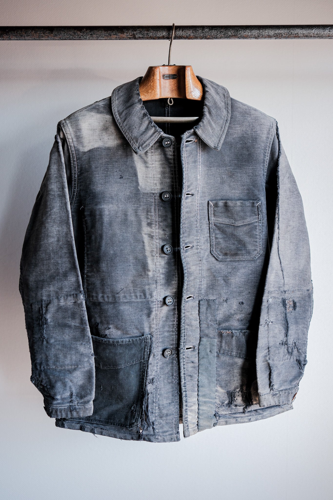【~40's】French Vintage Black Moleskin Work Jacket "Boro" "Le Mont St. Michel"