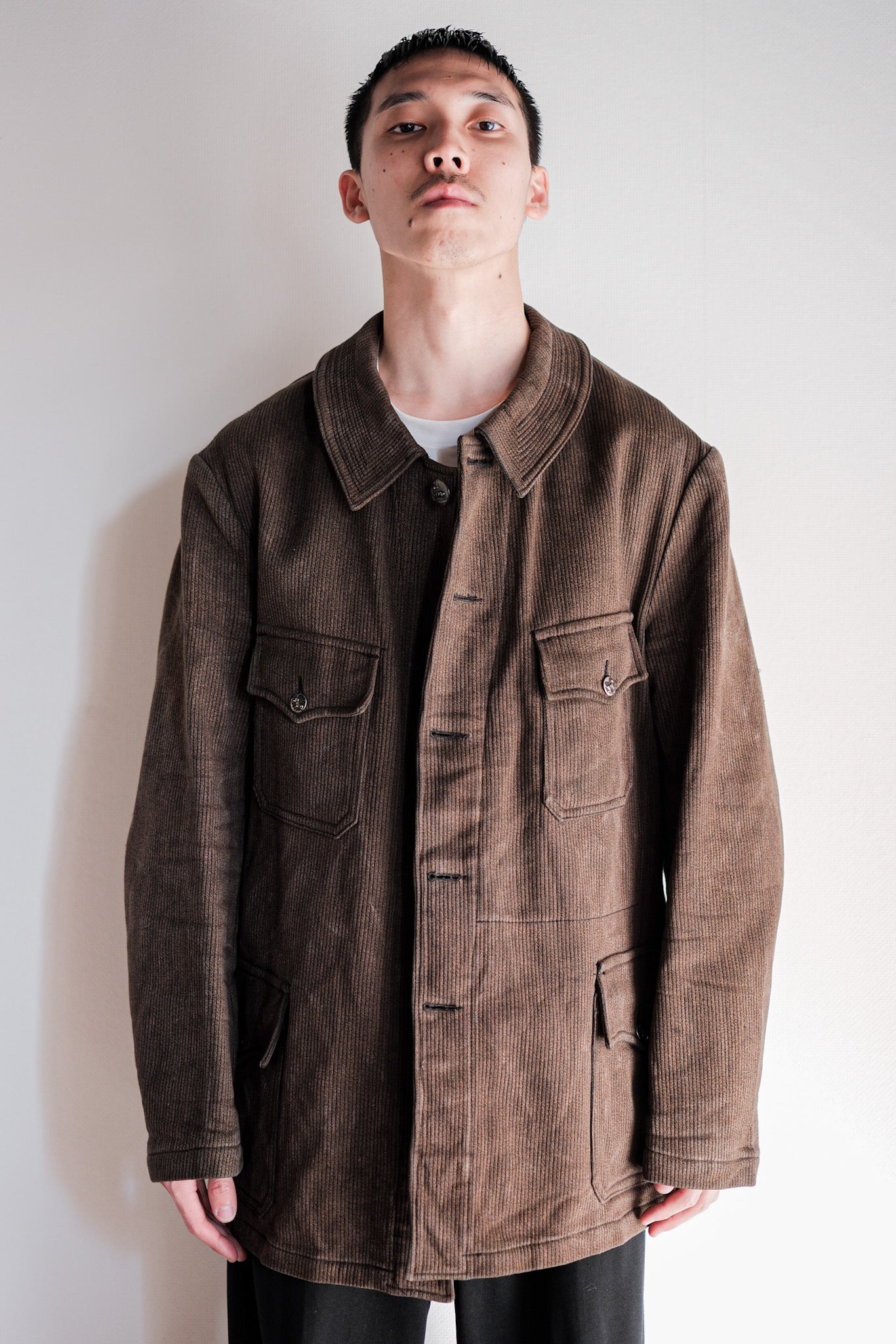 【~50's】French Vintage Brown Salt & Pepper Cotton Pique Hunting Jacket