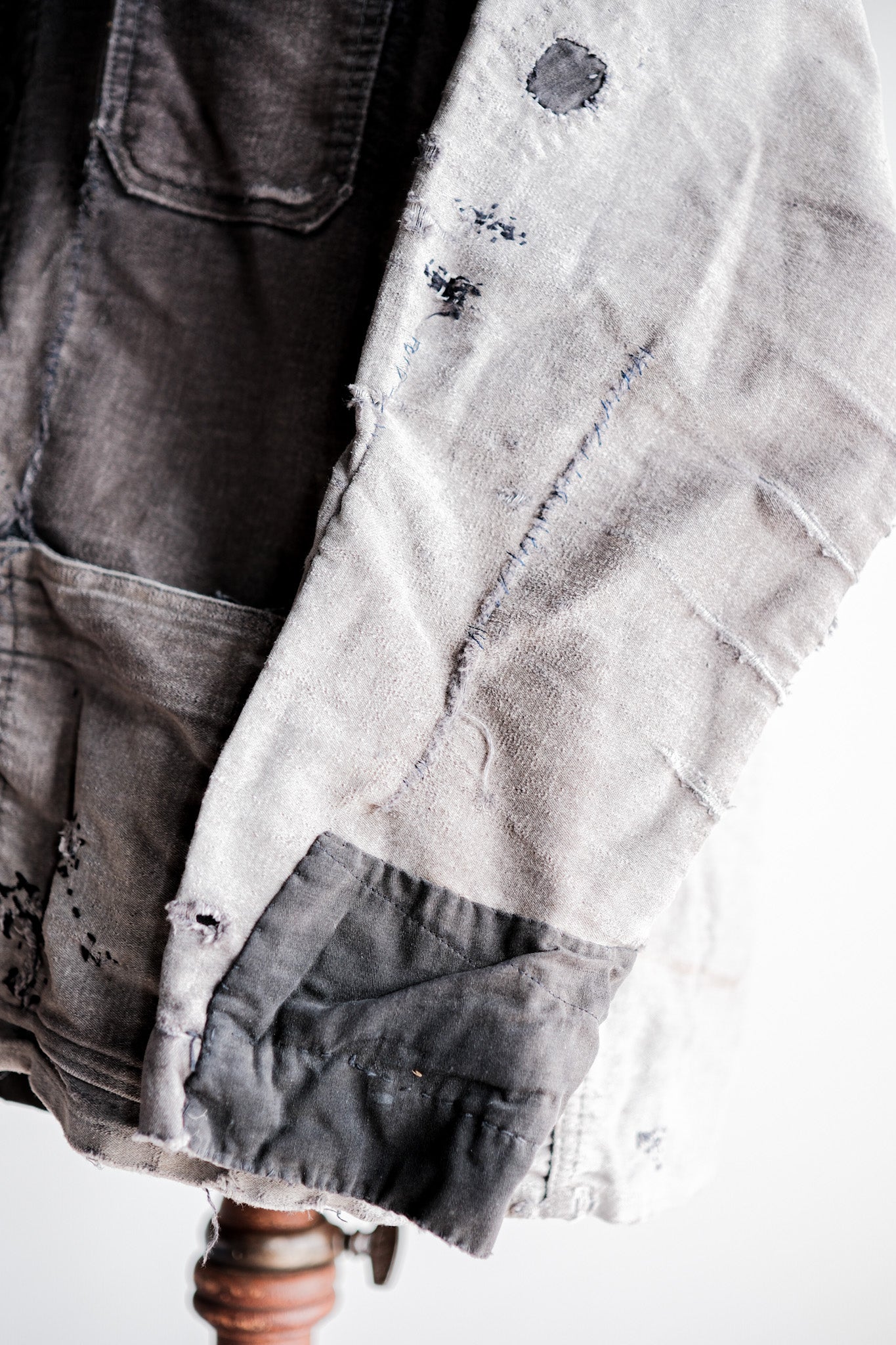 【~50's】French Vintage Black Moleskin Work Jacket "Patchwork"