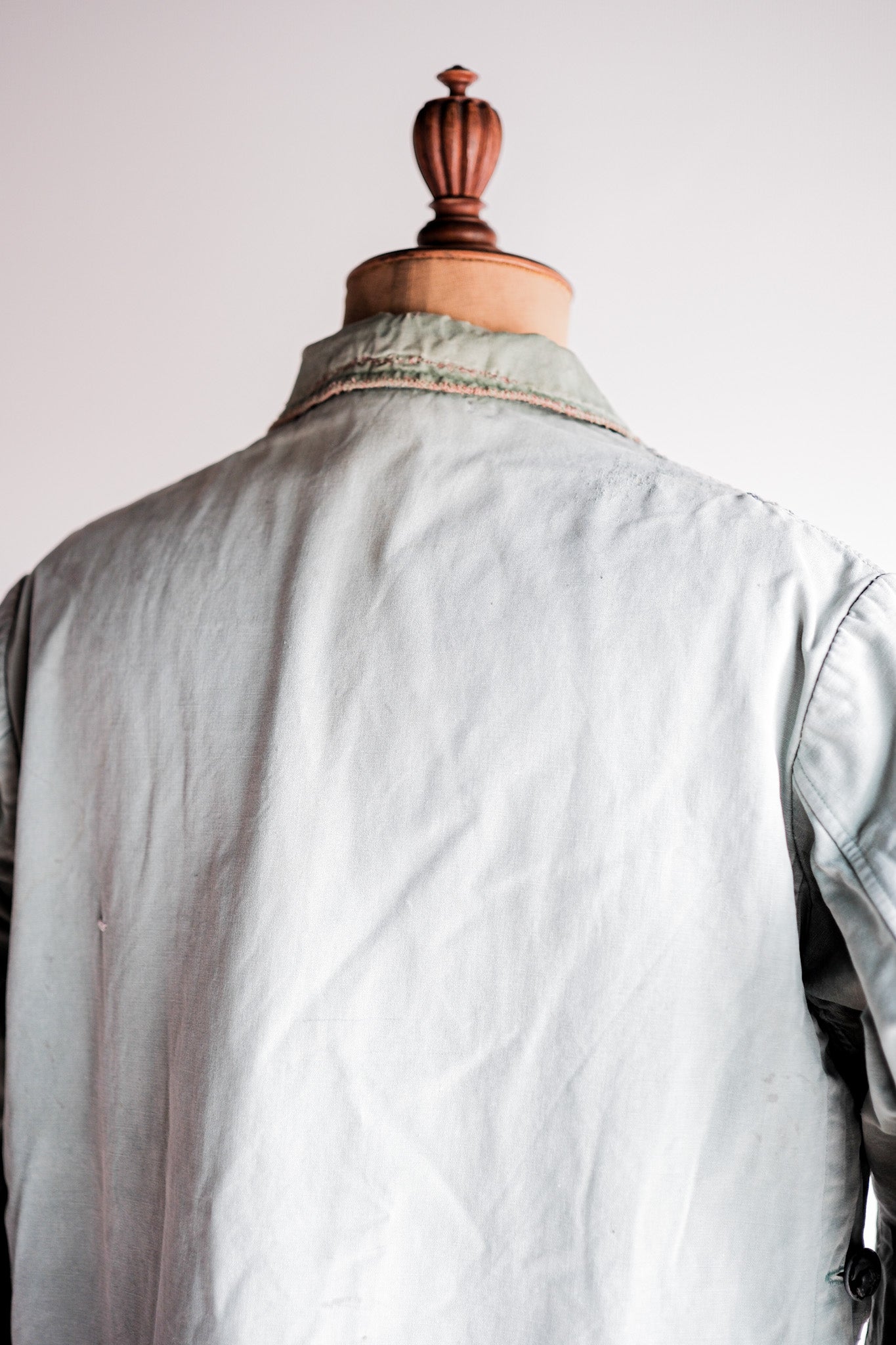 【~50's】French Vintage Green Cotton Canvas Hunting Jacket With Chin Strap "Patchwork"