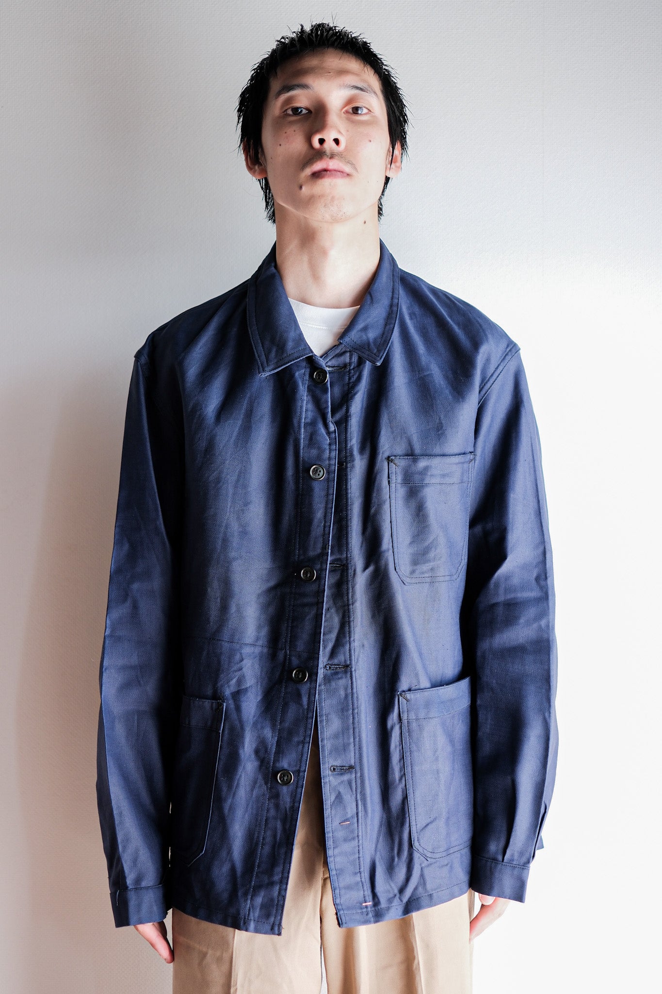 【~50's】French Vintage Blue Thin Twill Work Jacket "Vulcain" "Dead Stock"
