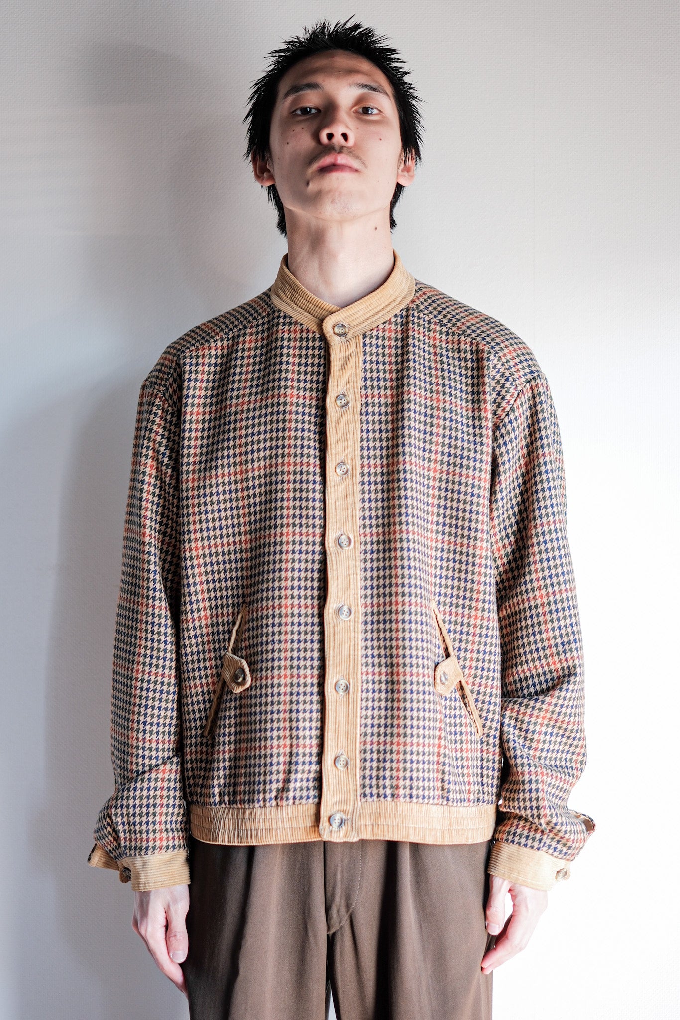 【~70's】British Vintage Houndstooth Wool Mix Jacket Size.38R "JAEGER"