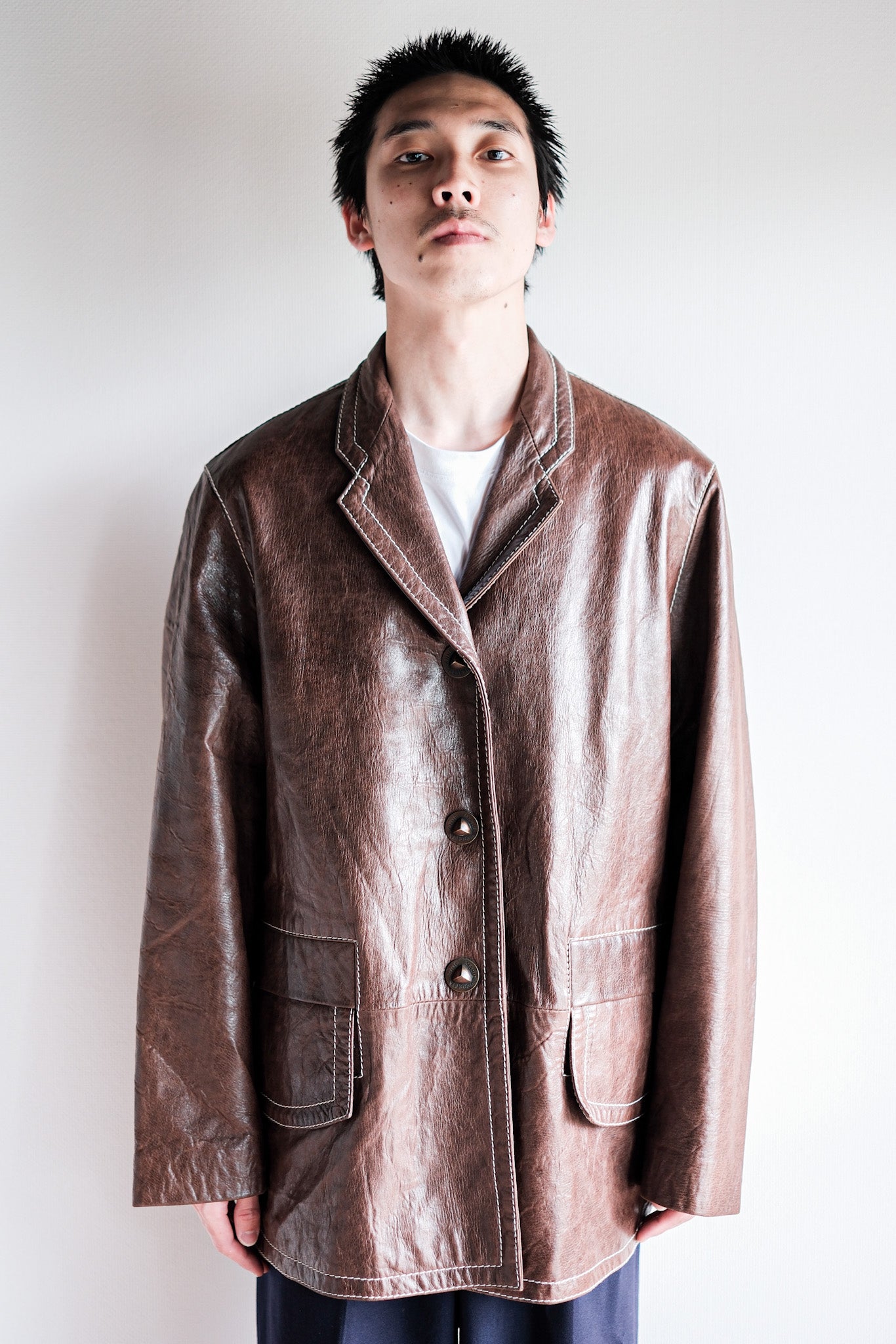【~90’s】Old ANNE MARIE BERETTA Leather Tailored Jacket Size.T42