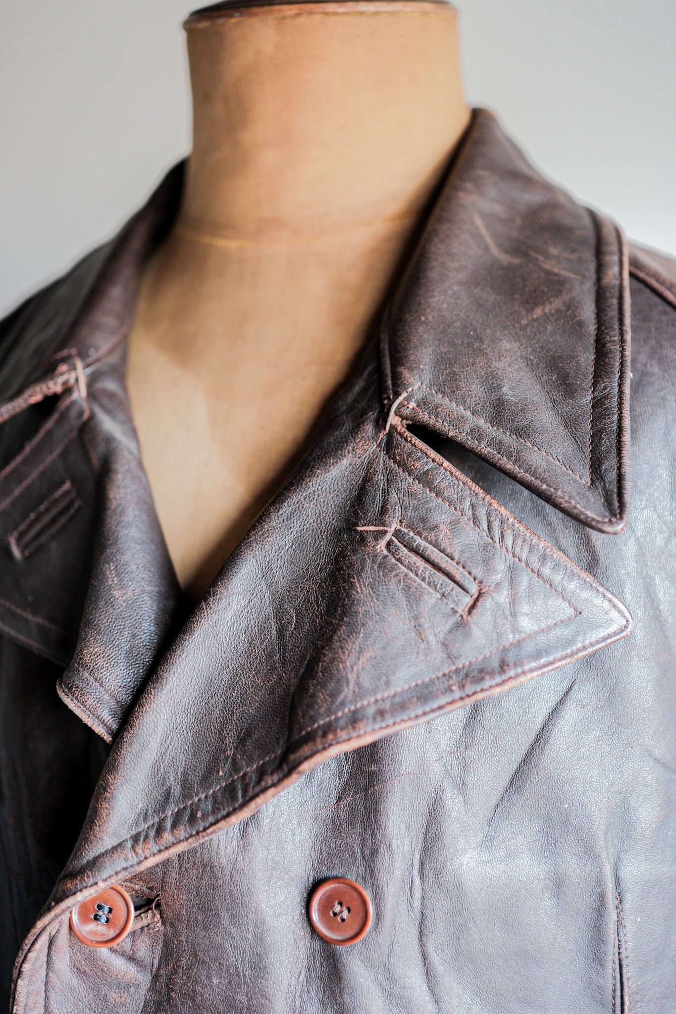 【~50's】French Army Motorcycle Leather Jacket Size.B2