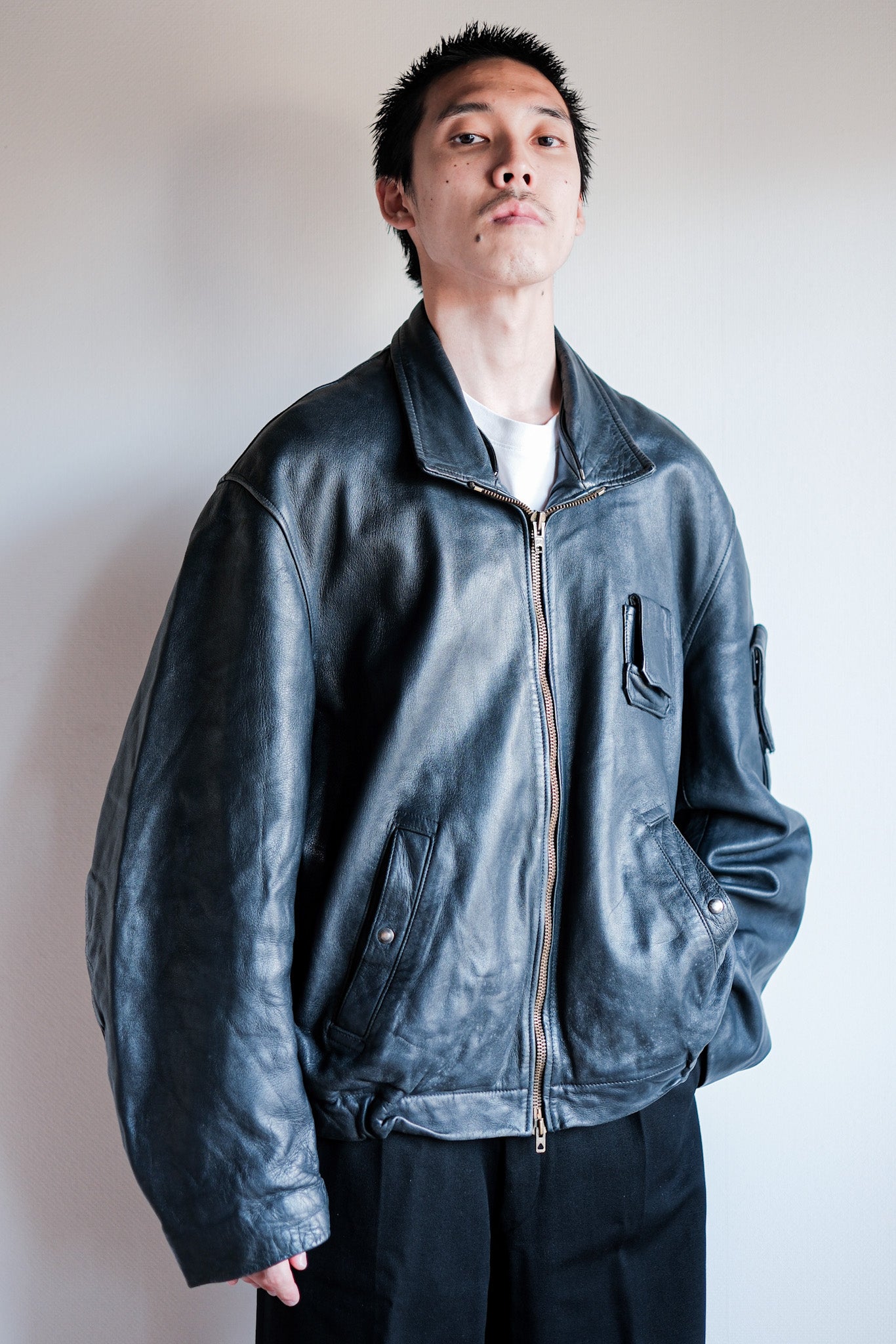 【~70's】French Air Force Pilot Leather Jacket Size.104L