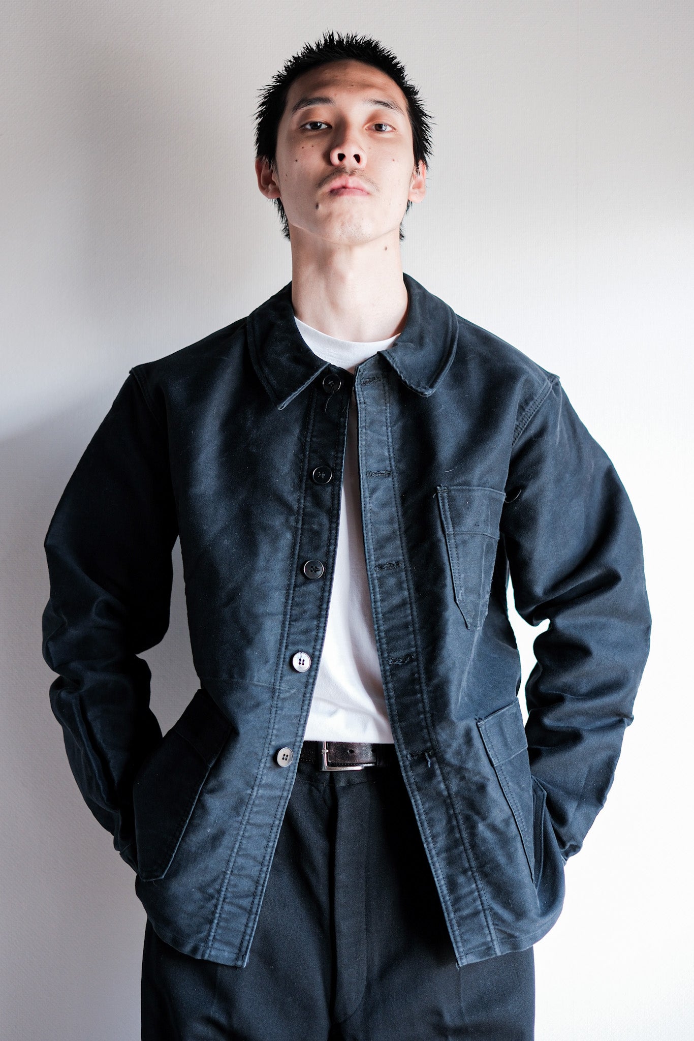 【~60's】French Vintage Black Moleskin Work Jacket "Le Mont St. Michel"