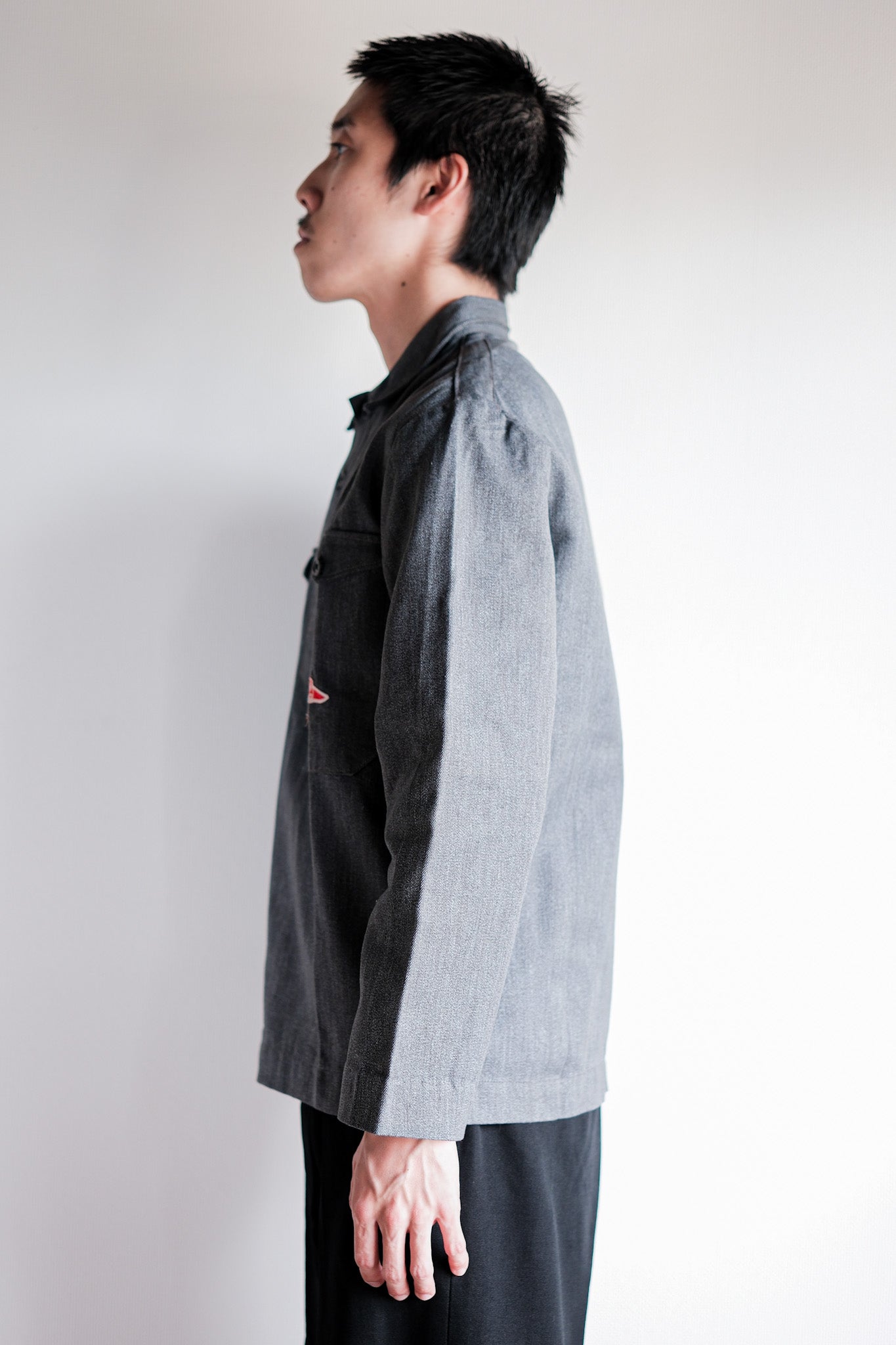 【~50's】Europe Vintage Salt & Pepper Cotton Smock "Dead Stock"