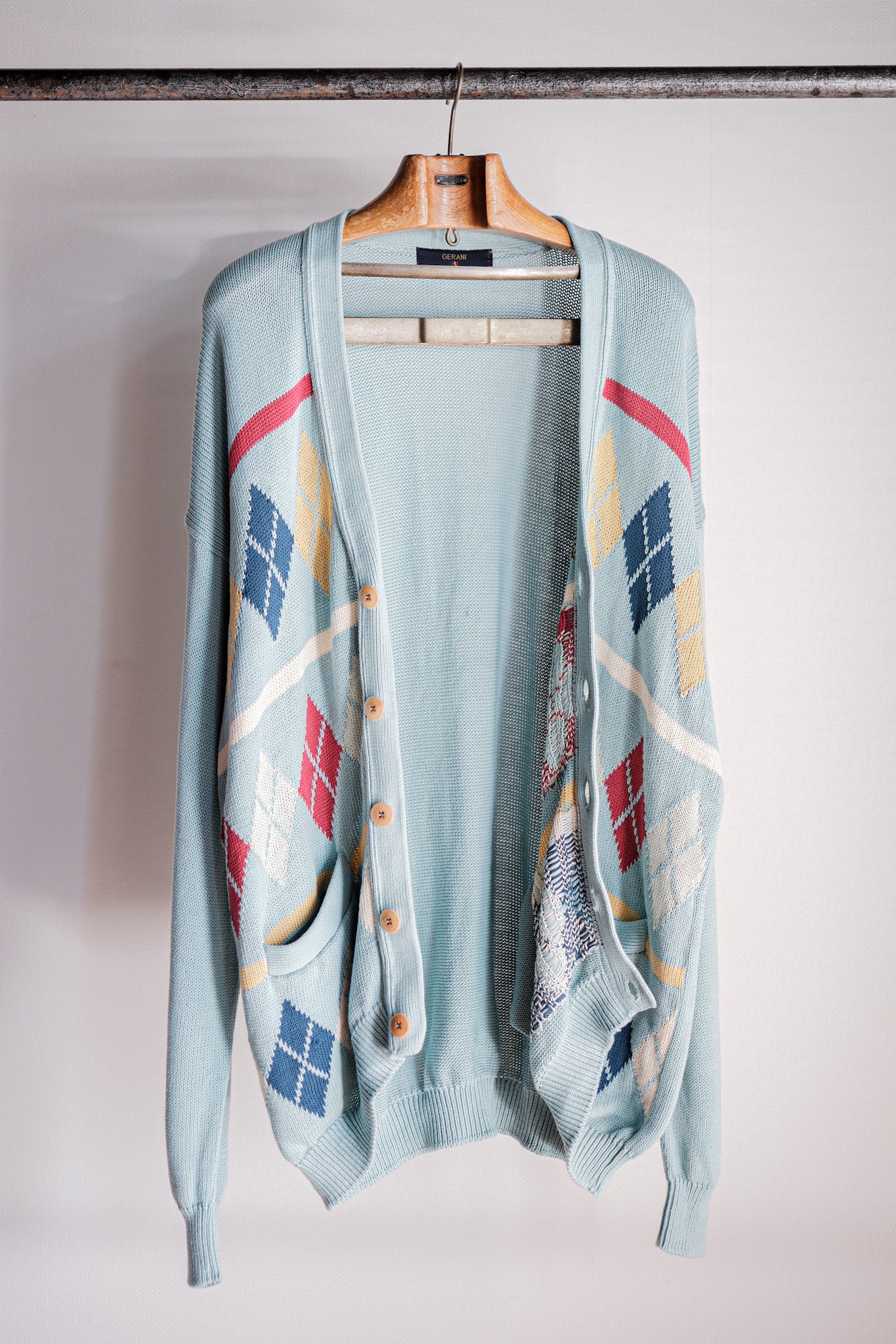【~90's】Italian Vintage Cotton Argyle Cardigan