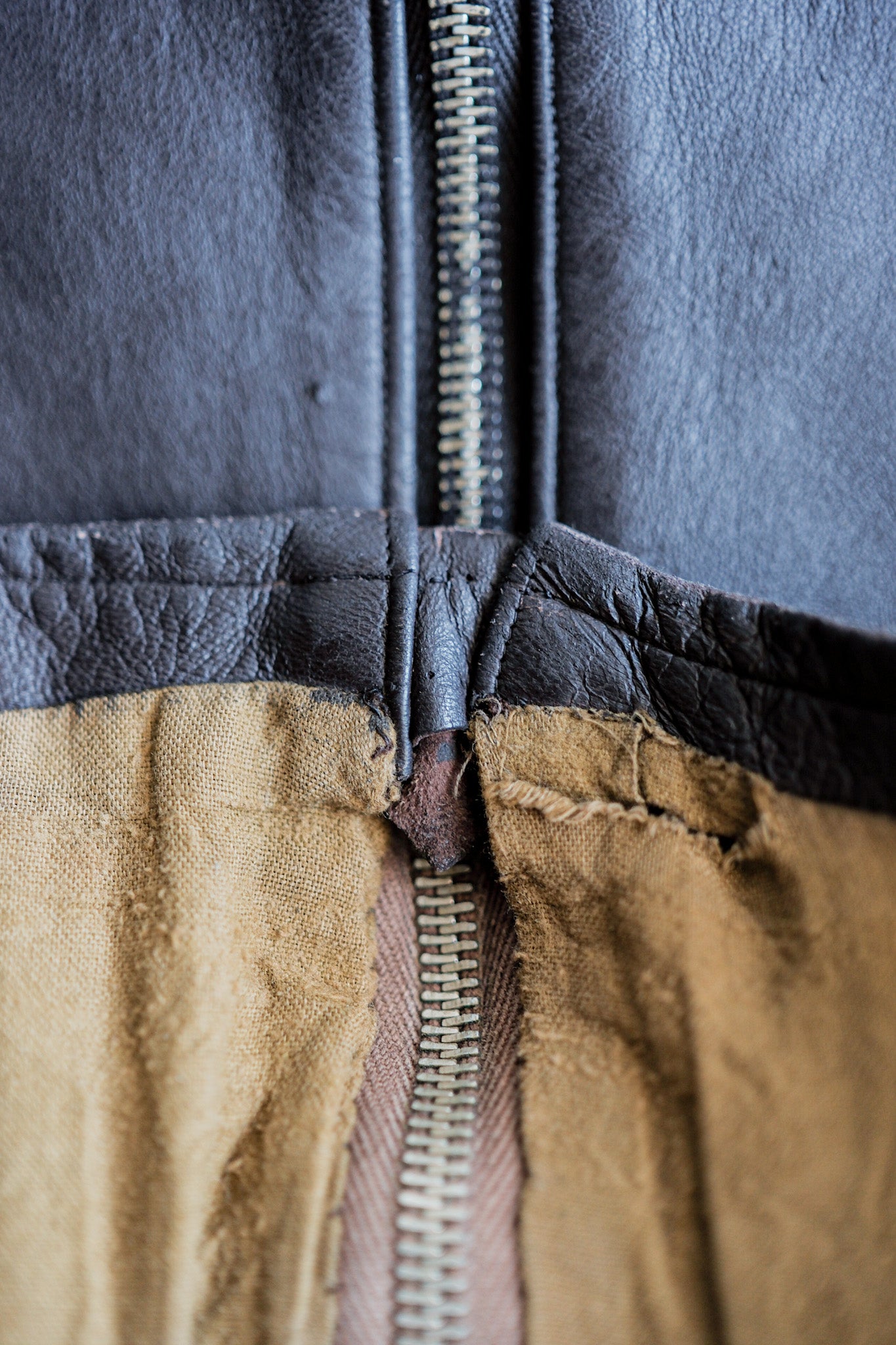 【~40’s】French Vintage Brown Leather Cyclist Jacket "Modified"