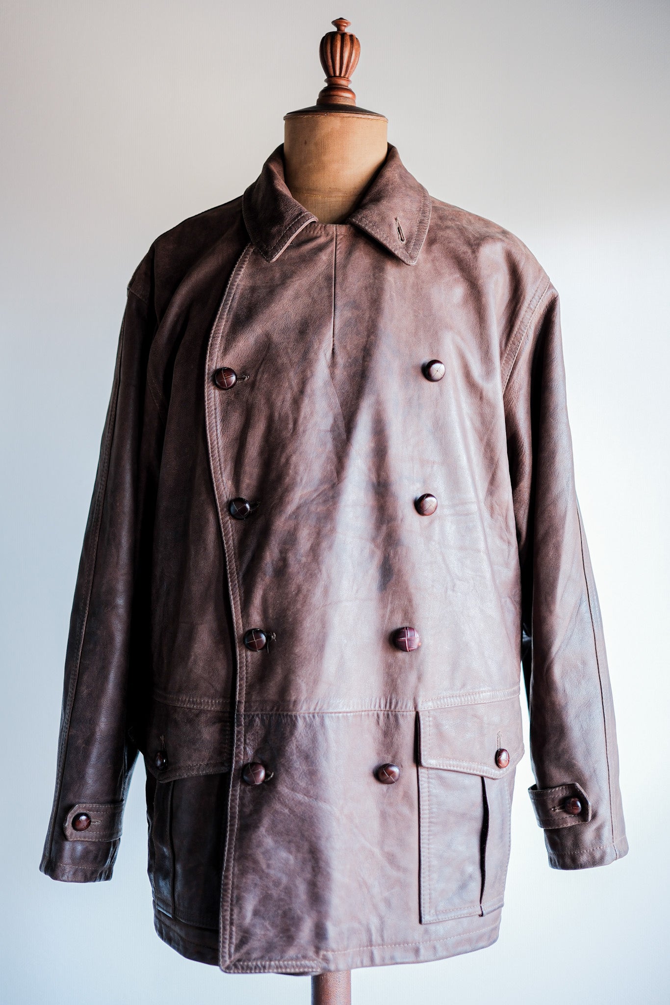 【~80's】Italian Vintage Double Breasted Leather Jacket Size.52