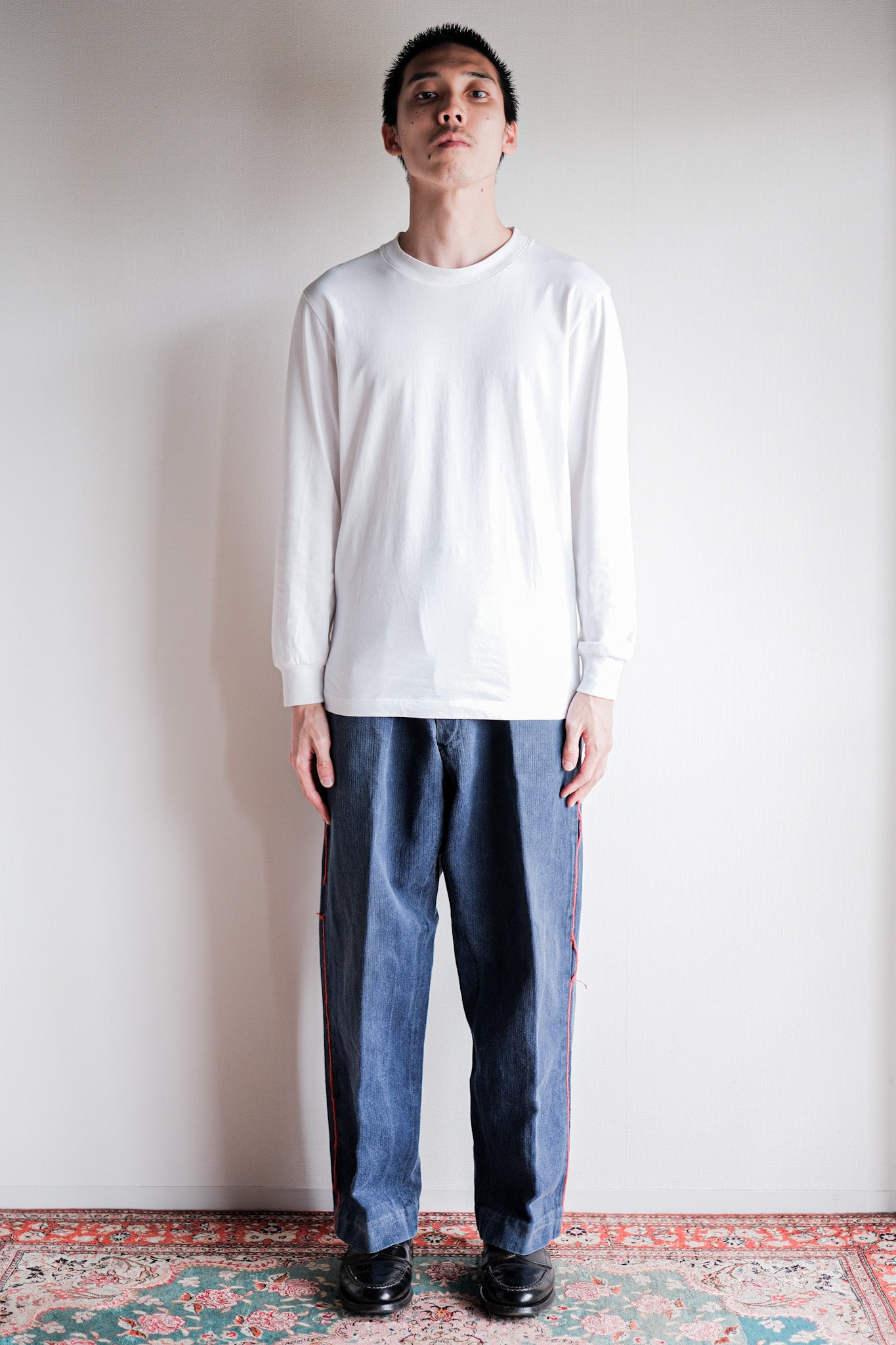 【Early 20th C】French Vintage Indigo HBT Linen Firefighter Trousers