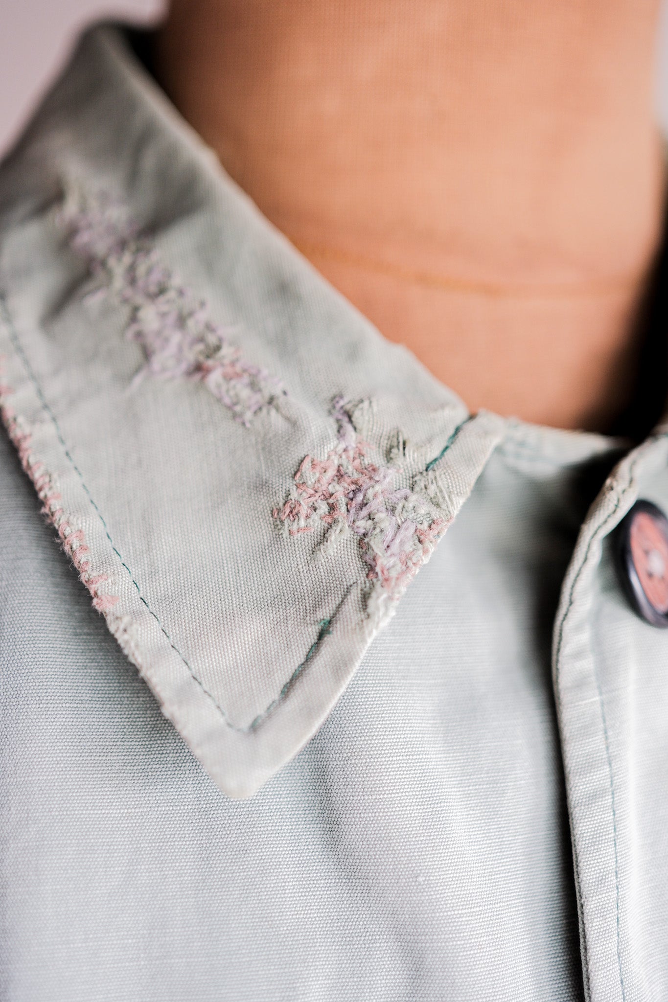 【~50's】French Vintage Green Cotton Canvas Hunting Jacket With Chin Strap "Patchwork"