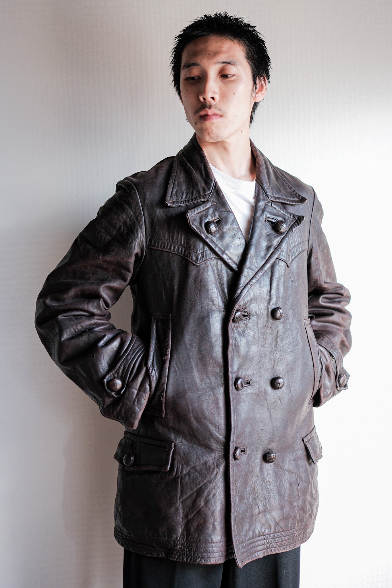 【~30's】German Vintage Double Breasted Motorcycle Leather Jacket