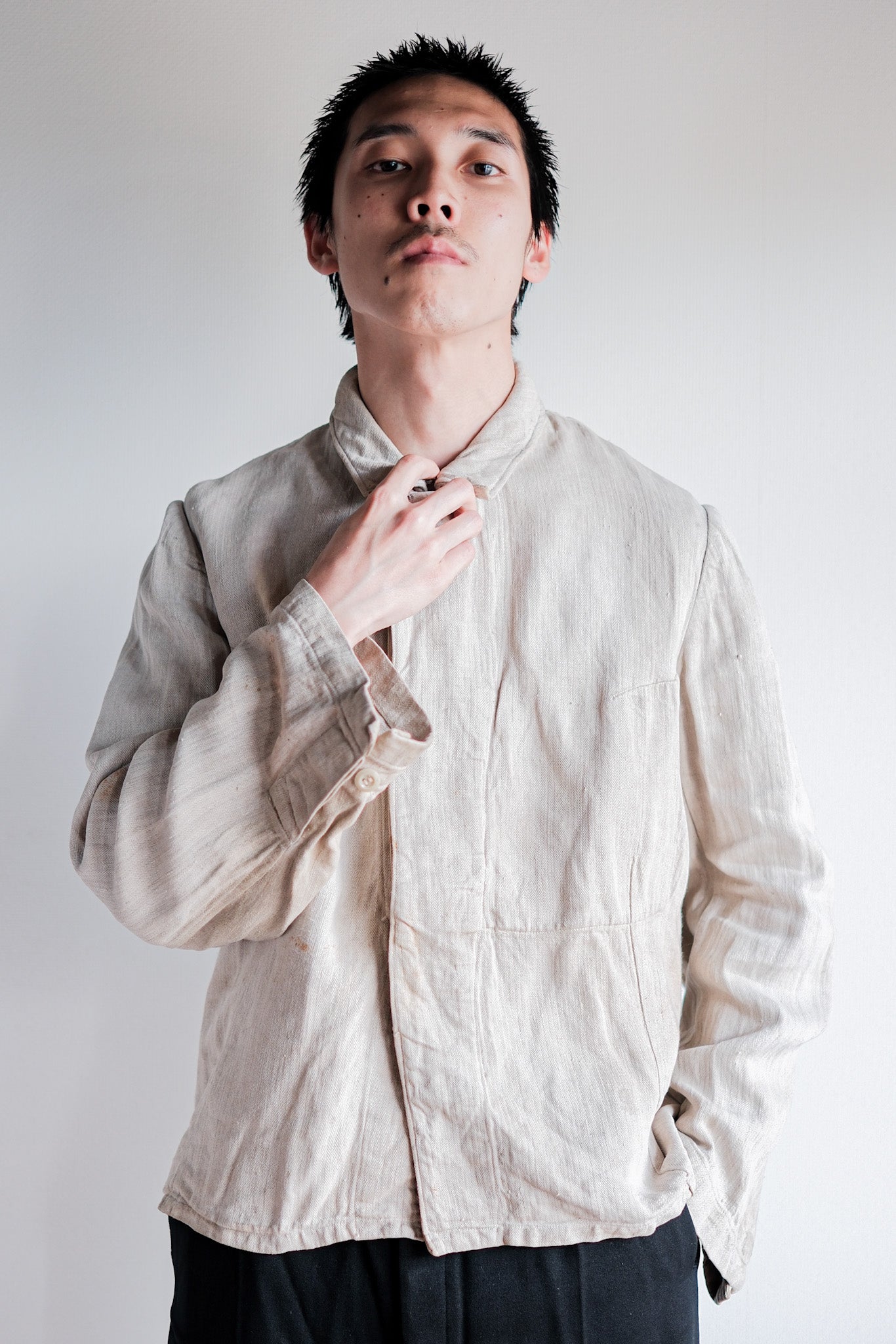 【~40's】German Air Force Drillich HBT Linen Jacket With Chin Strap "Luftwaffe"