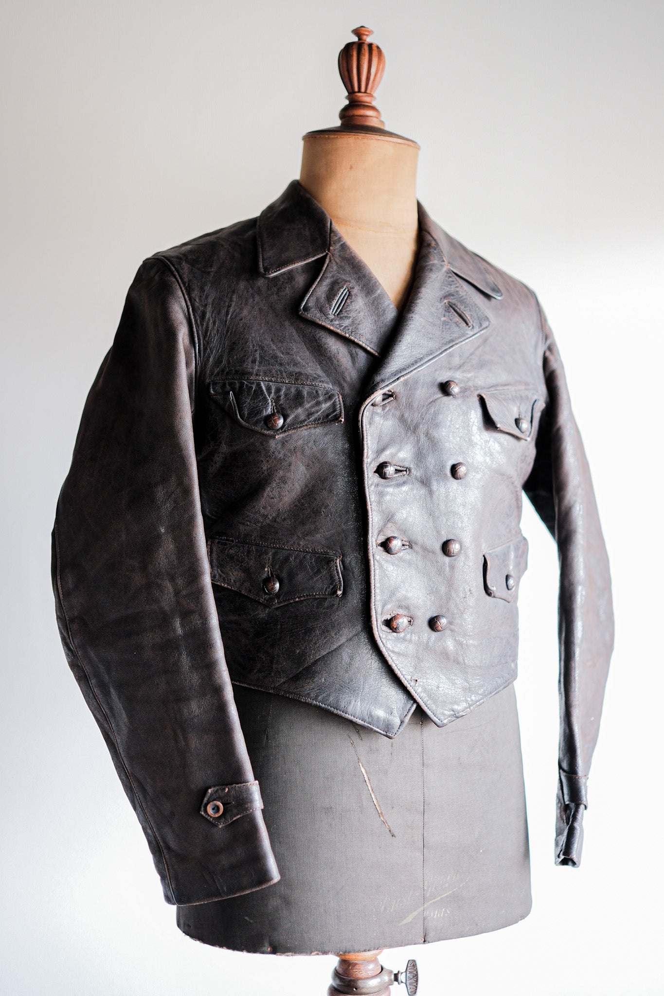 【~40's】German Vintage Double Breasted Motorcycle Leather Jacket
