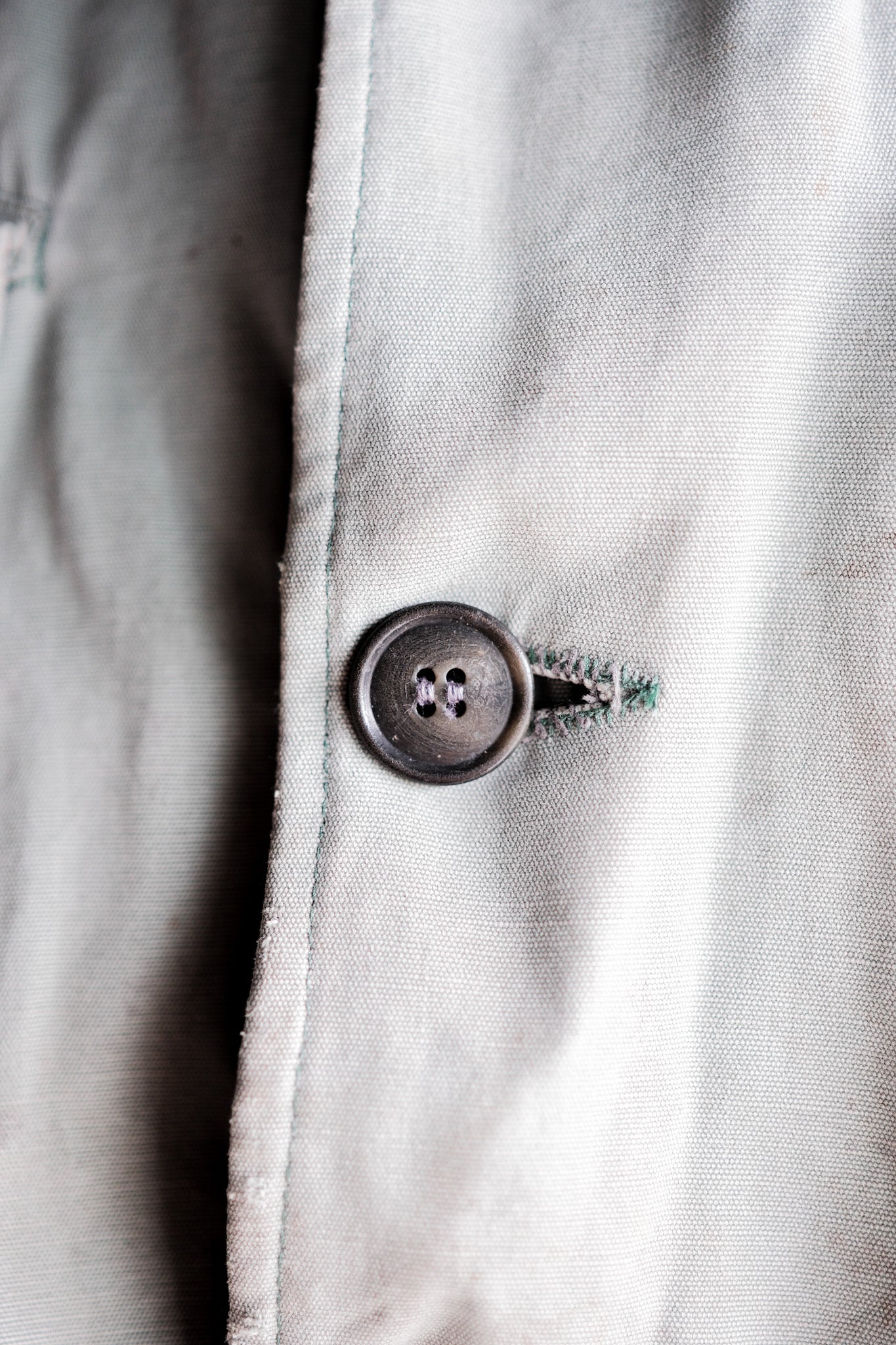 【~50's】French Vintage Green Cotton Canvas Hunting Jacket With Chin Strap "Patchwork"