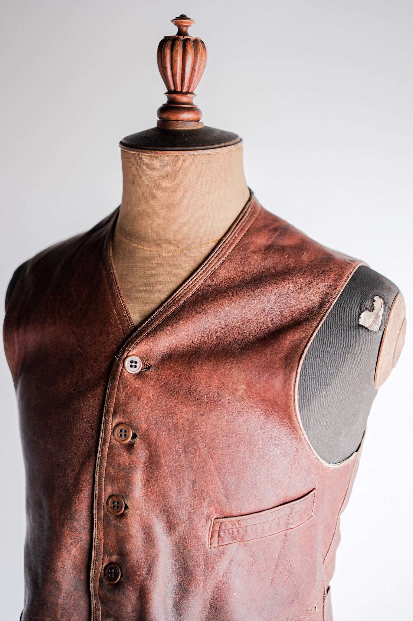 【~50's】French Vintage Brown Leather Work Gilet