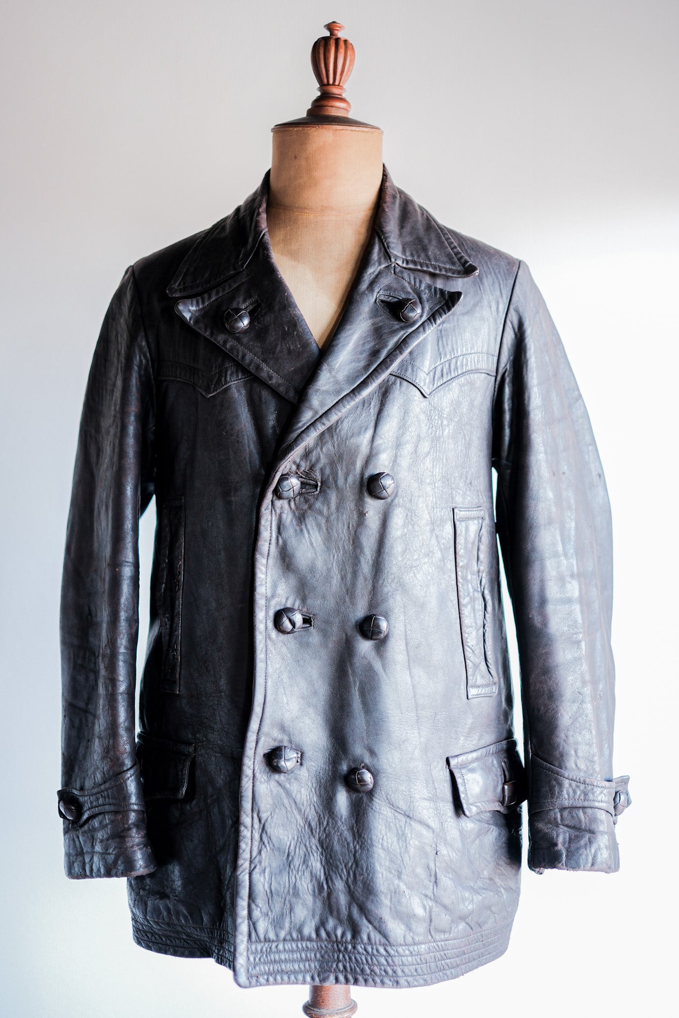 30's】German Vintage Double Breasted Motorcycle Leather Jacket