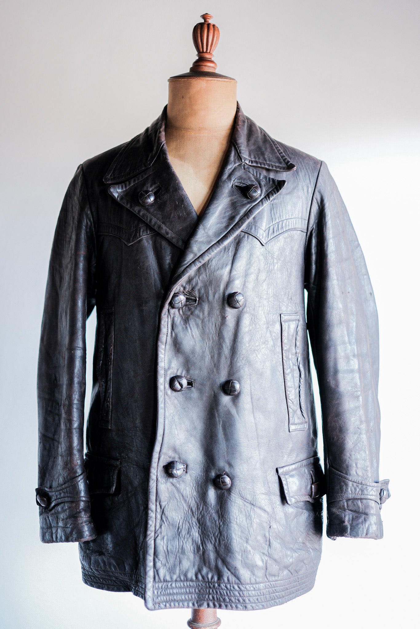 【~30's】German Vintage Double Breasted Motorcycle Leather Jacket