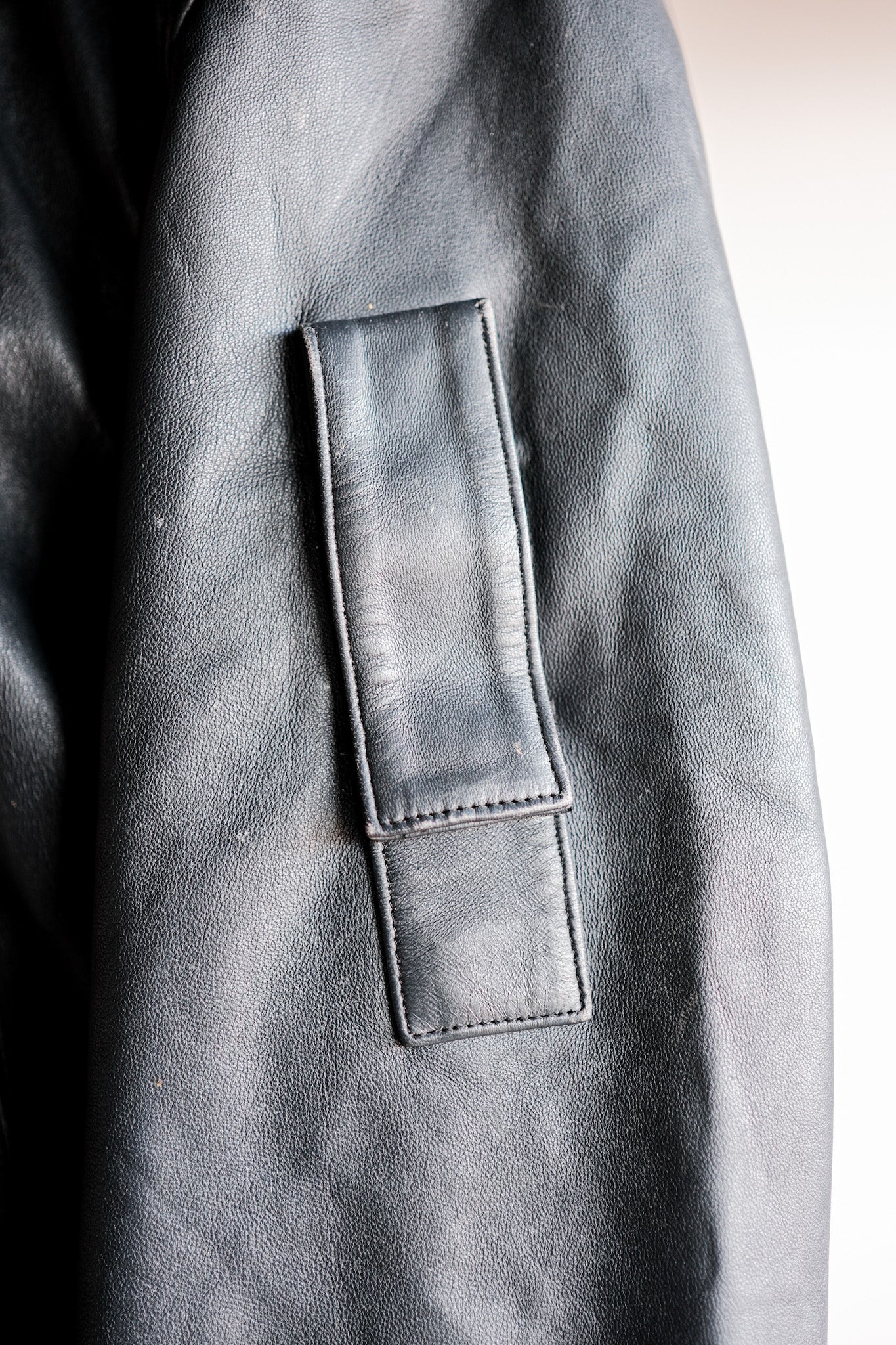 【~70's】French Air Force Pilot Leather Jacket With Chin Strap Size.100L