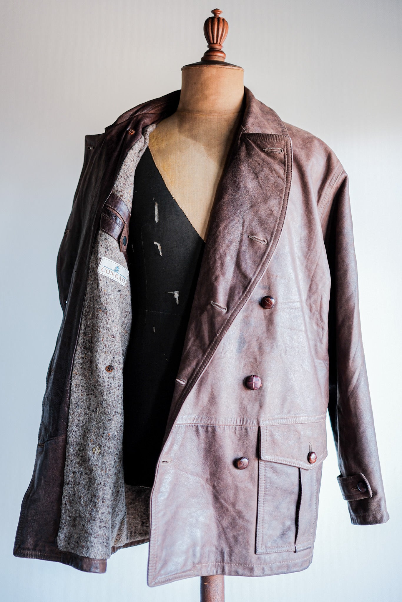 【~80's】Italian Vintage Double Breasted Leather Jacket Size.52
