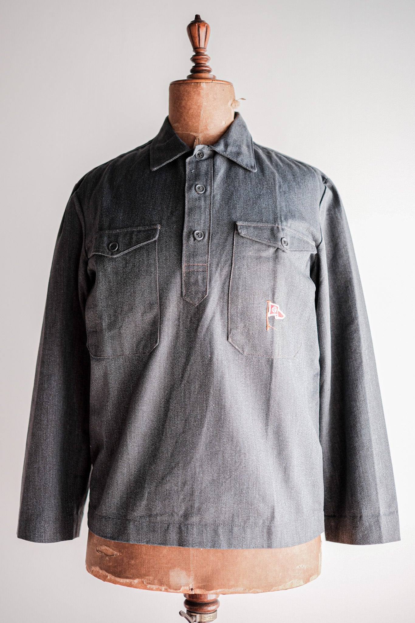 【~50's】Europe Vintage Salt & Pepper Cotton Smock "Dead Stock"