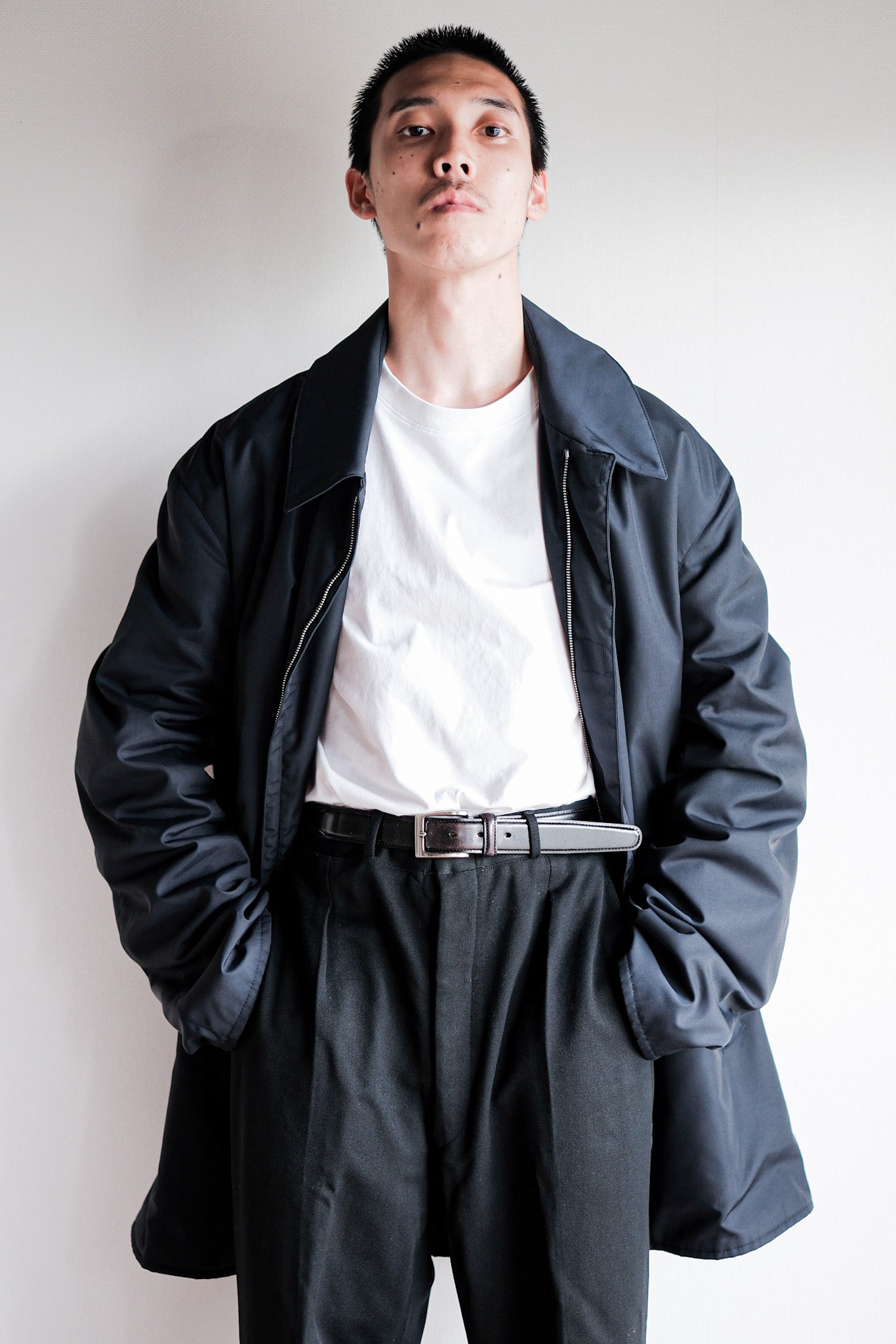 【~90's】Old Hermès Paris Navy Polyamide Harf Coat Size.56