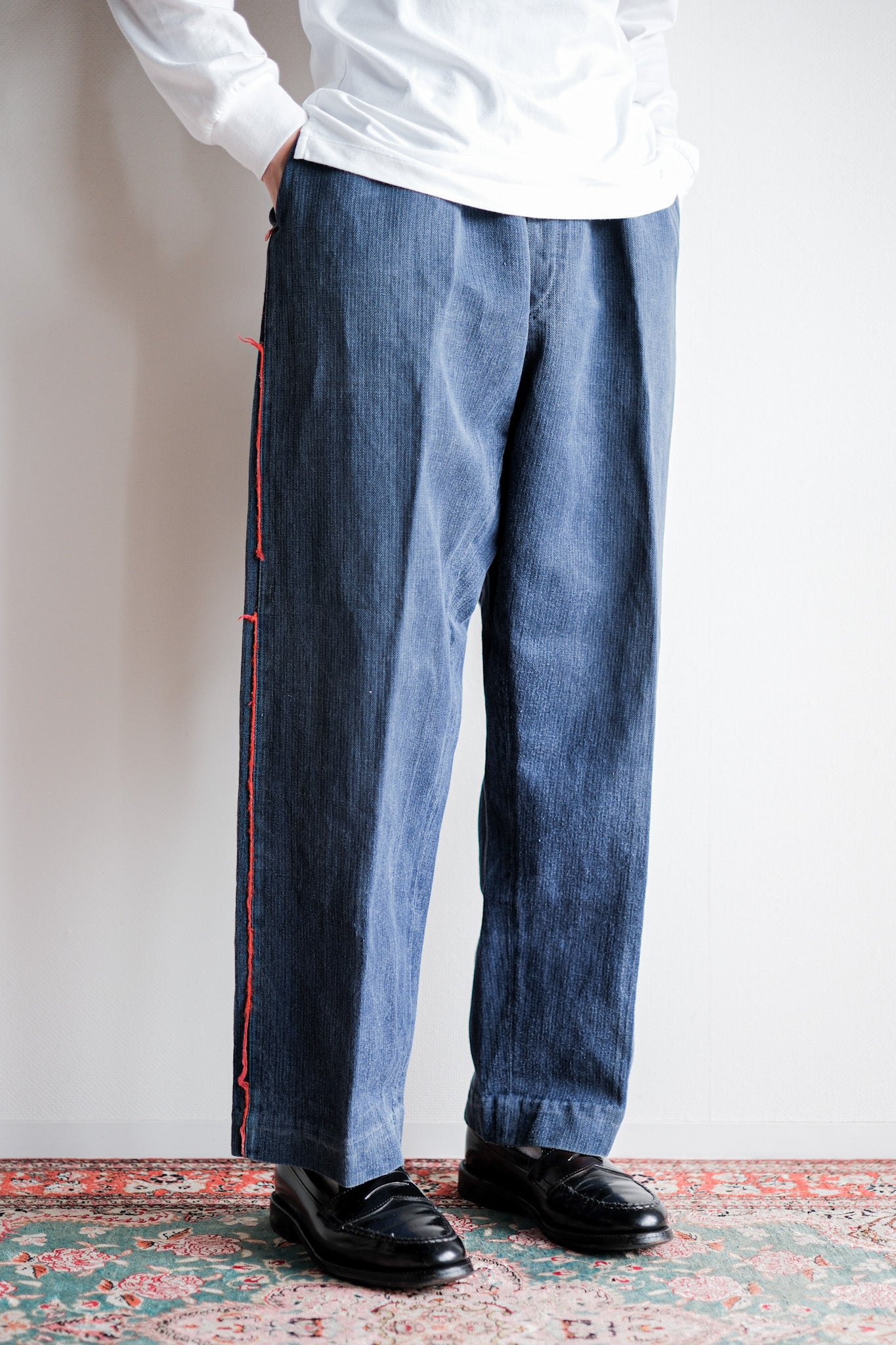 【Early 20th C】French Vintage Indigo HBT Linen Firefighter Trousers