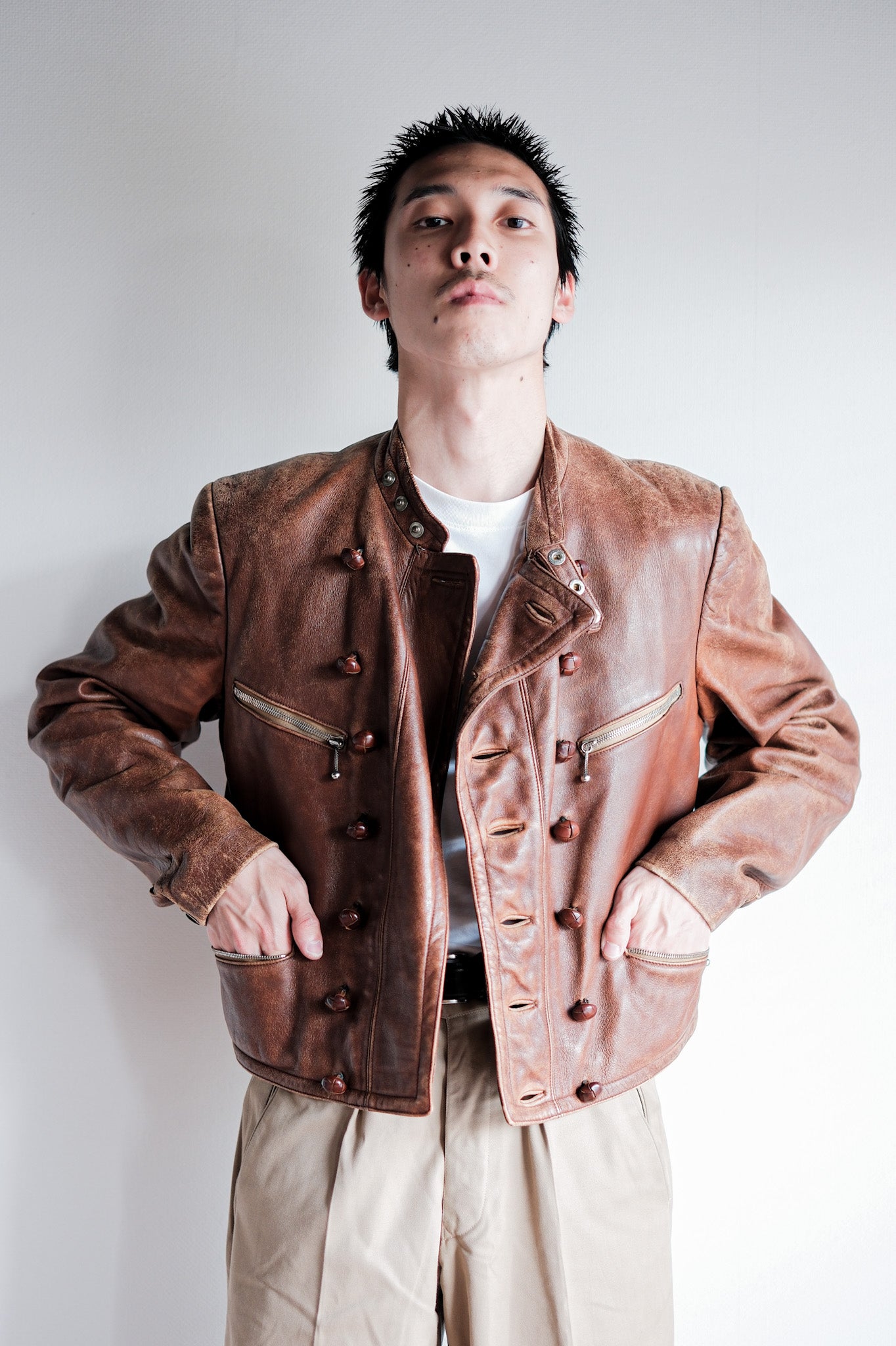 【~30's】German Vintage Double Breasted Motorcycle Leather Jacket