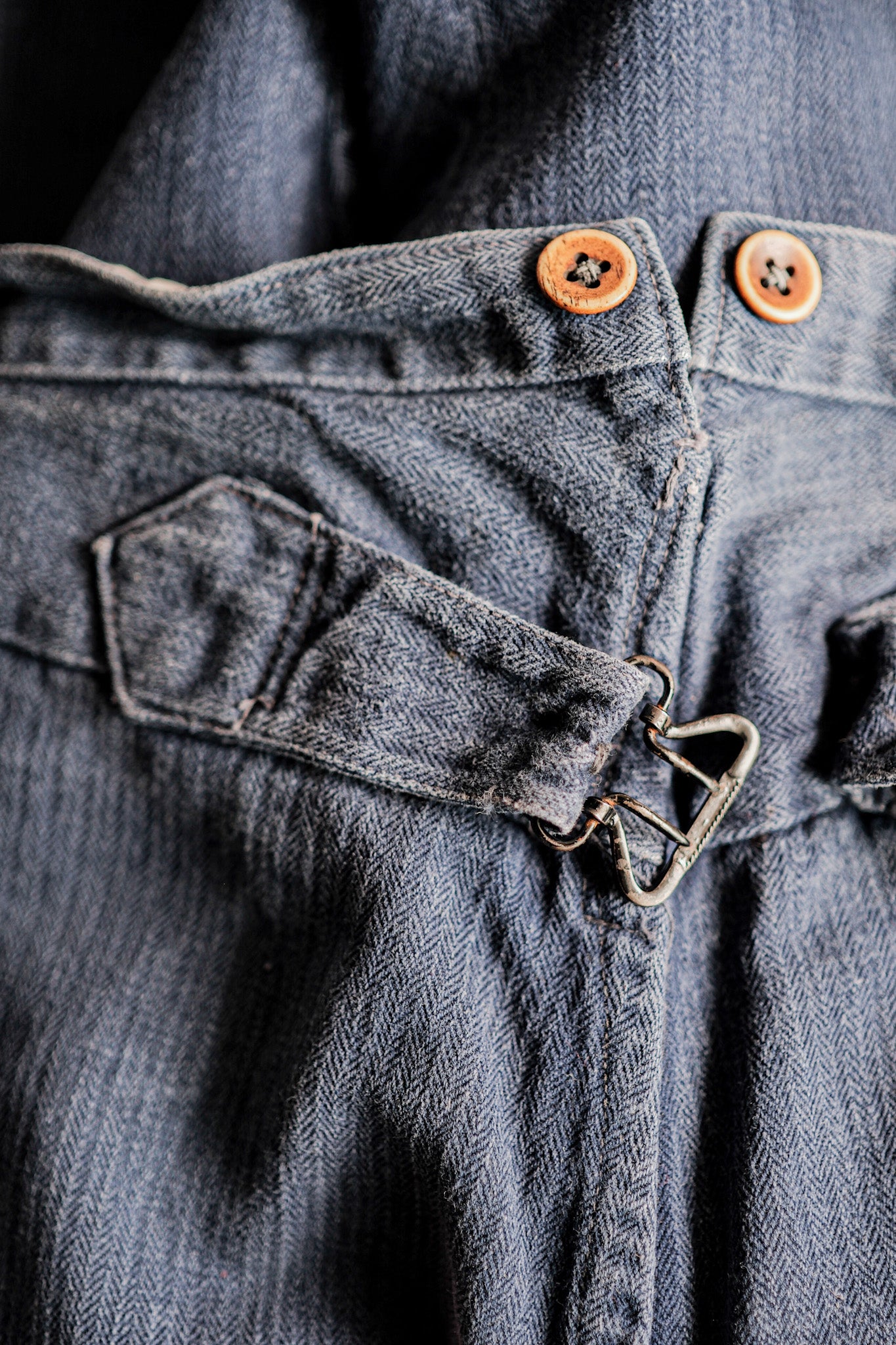 【Early 20th C】French Vintage Indigo HBT Linen Firefighter Trousers