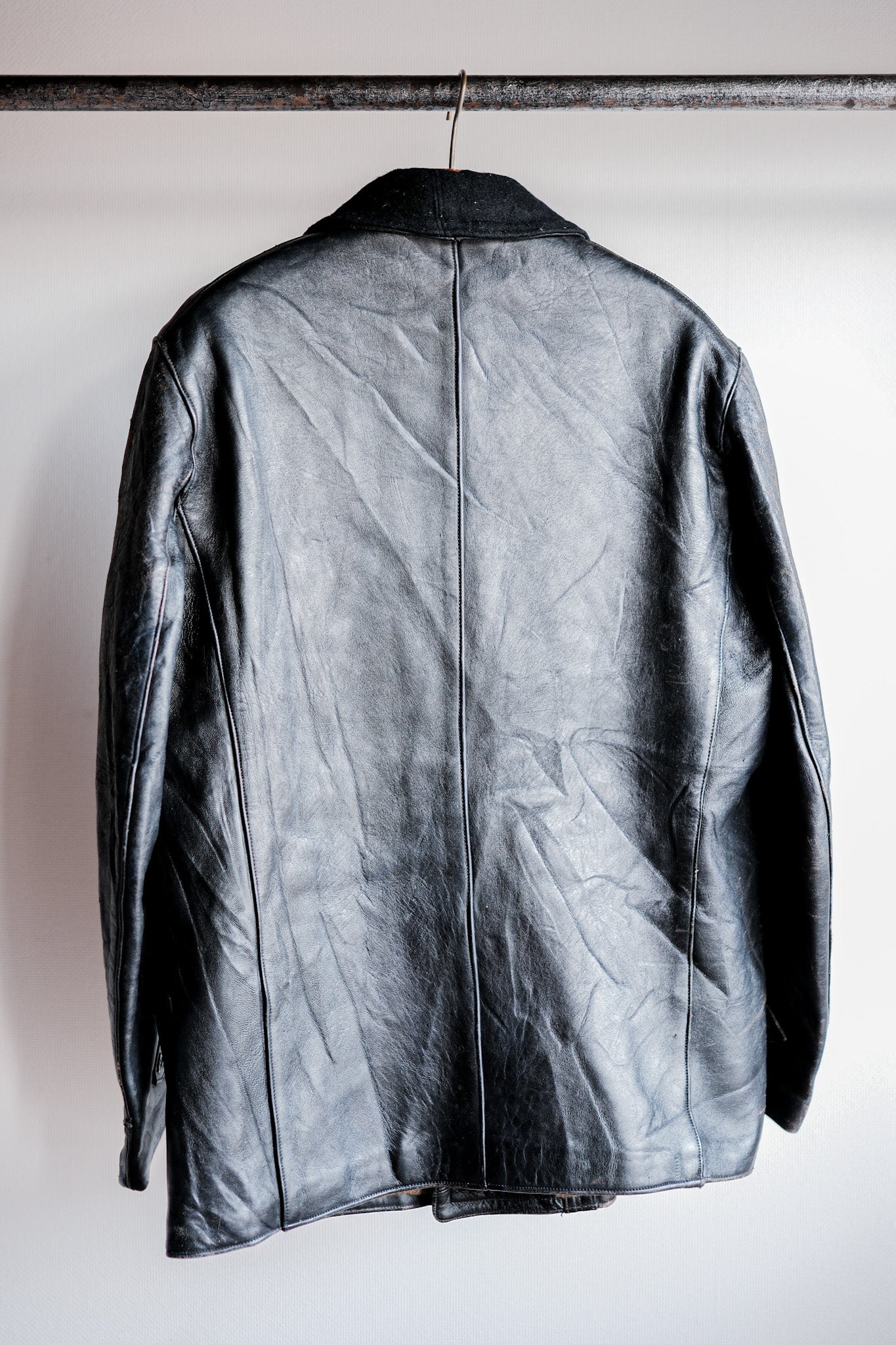 【~60's】French Vintage Le Corbusier Leather Work Jacket Size.54 "Wool Collar"