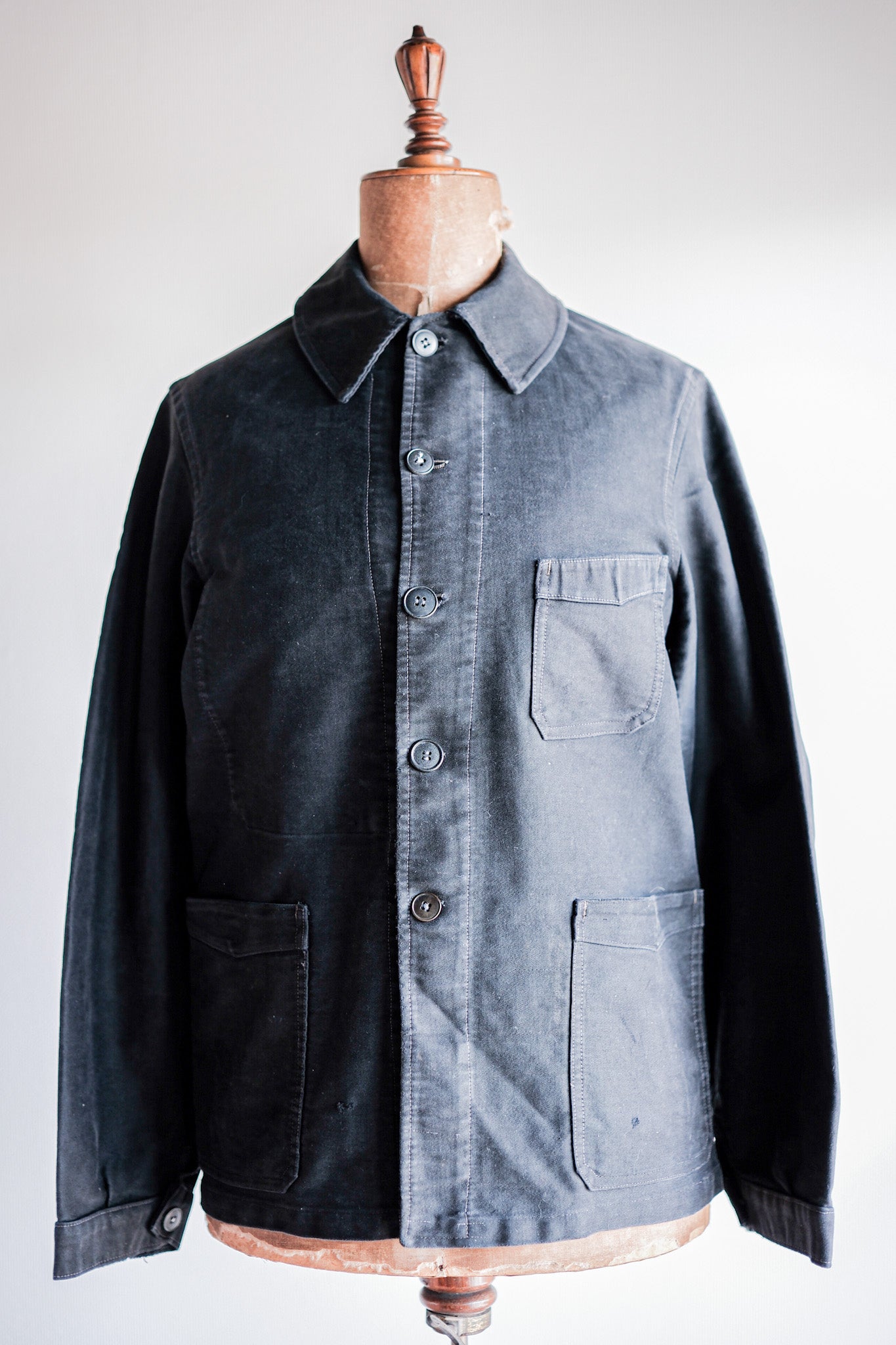 【~40's】French Vintage Black Moleskin Work Jacket "Unusual Pocket"