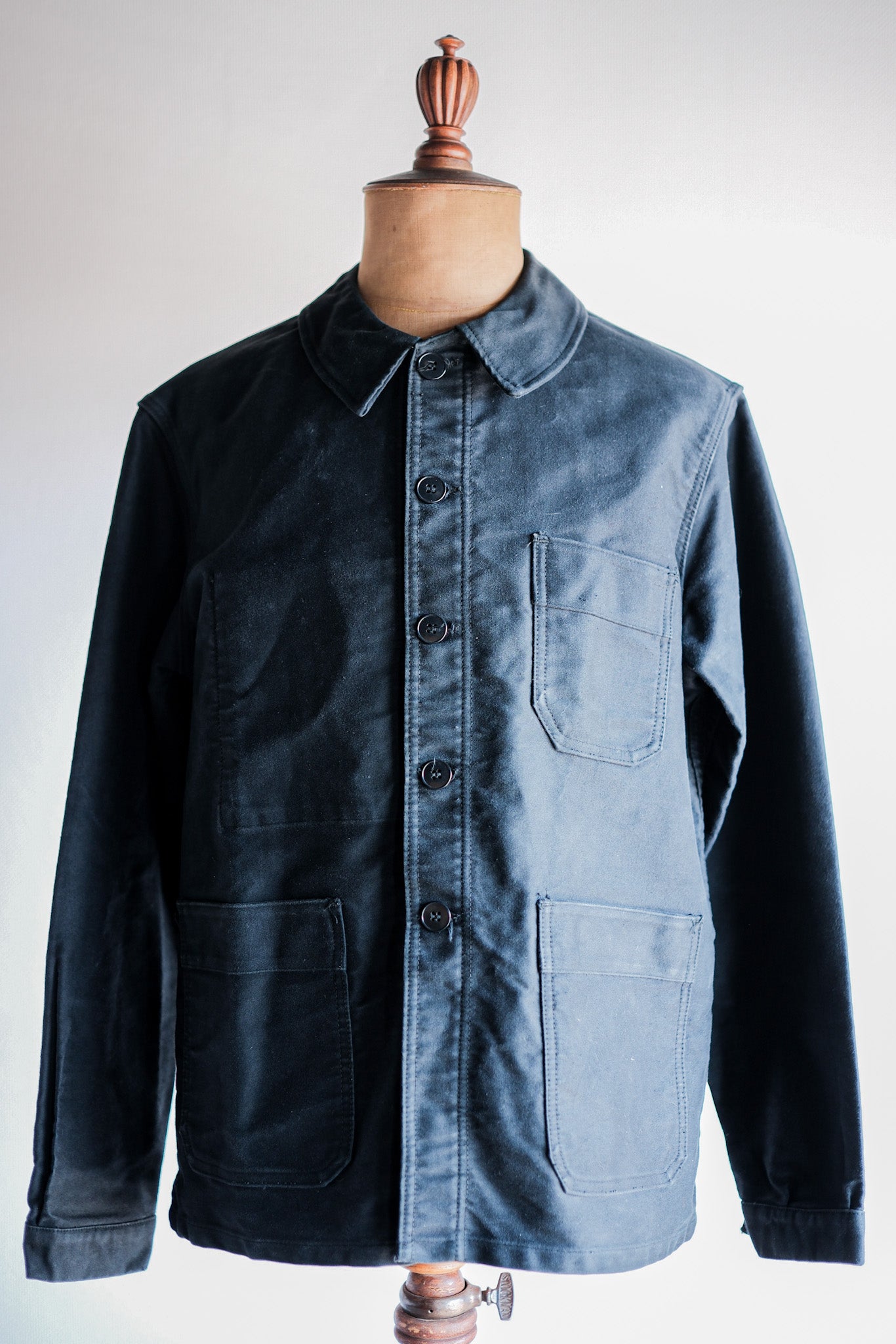【~60's】French Vintage Black Moleskin Work Jacket "Le Mont St. Michel"