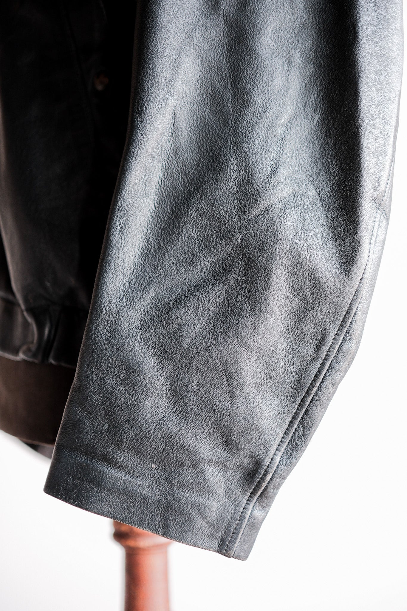 【~70's】French Air Force Pilot Leather Jacket With Chin Strap Size.100L