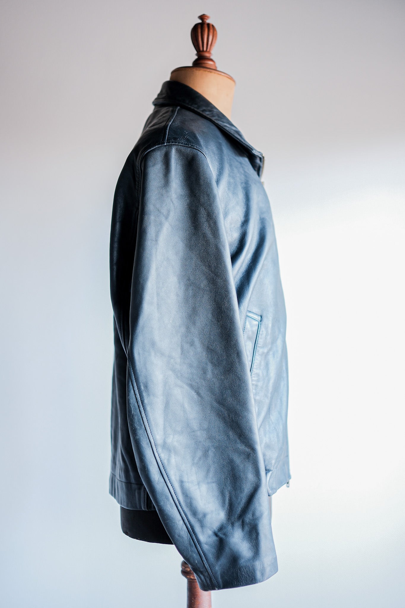 【~70's】French Air Force Pilot Leather Jacket With Chin Strap Size.100L