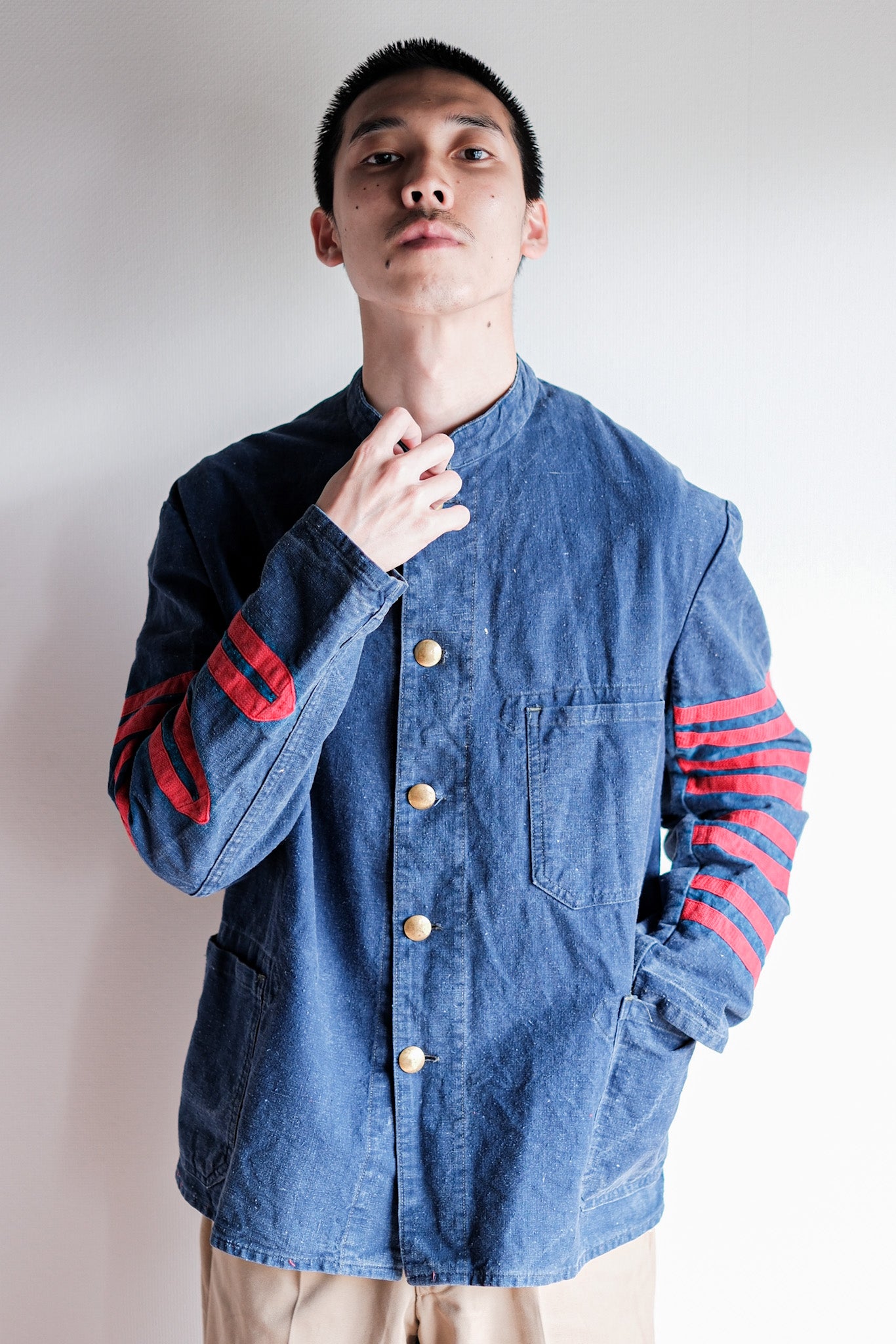 【~40's】German Vintage Indigo Linen Firefighter Jacket