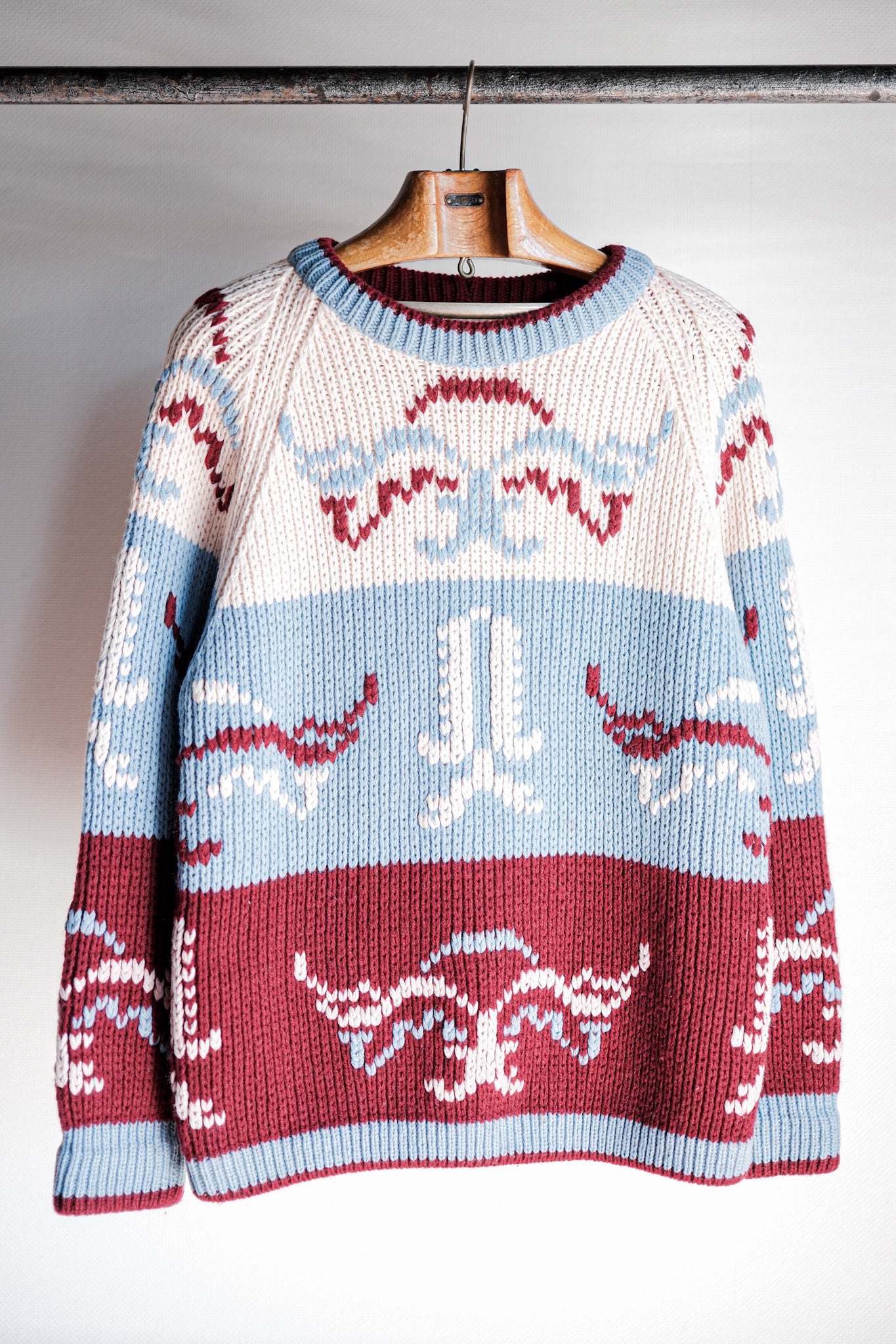 【~60's】British Vintage Fisherman Crew Neck Wool Jumper "Handmade"