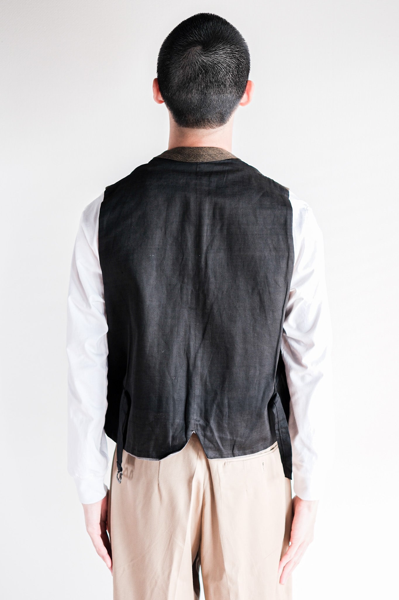 【~50's】French Vintage Brown Salt & Pepper Cotton Work Gilet