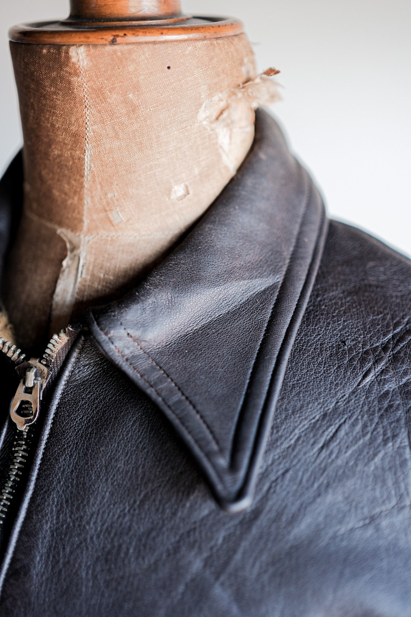 【~40’s】French Vintage Brown Leather Cyclist Jacket "Modified"