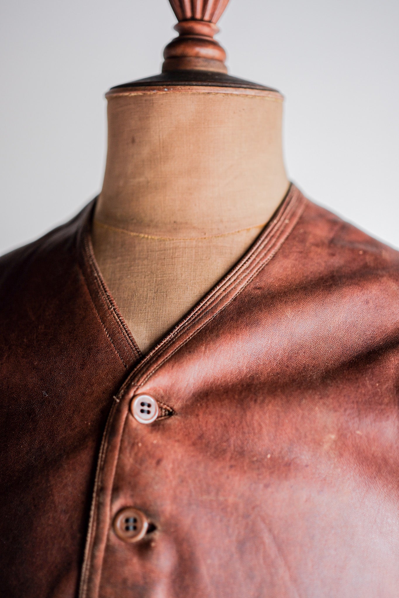 【~50's】French Vintage Brown Leather Work Gilet