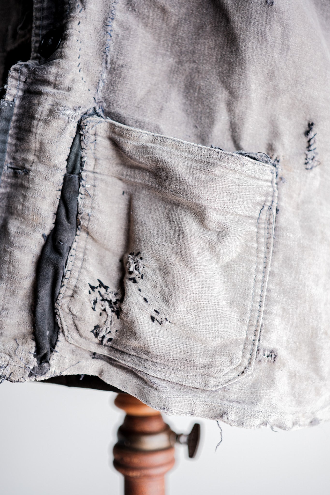 【~50's】French Vintage Black Moleskin Work Jacket "Patchwork"