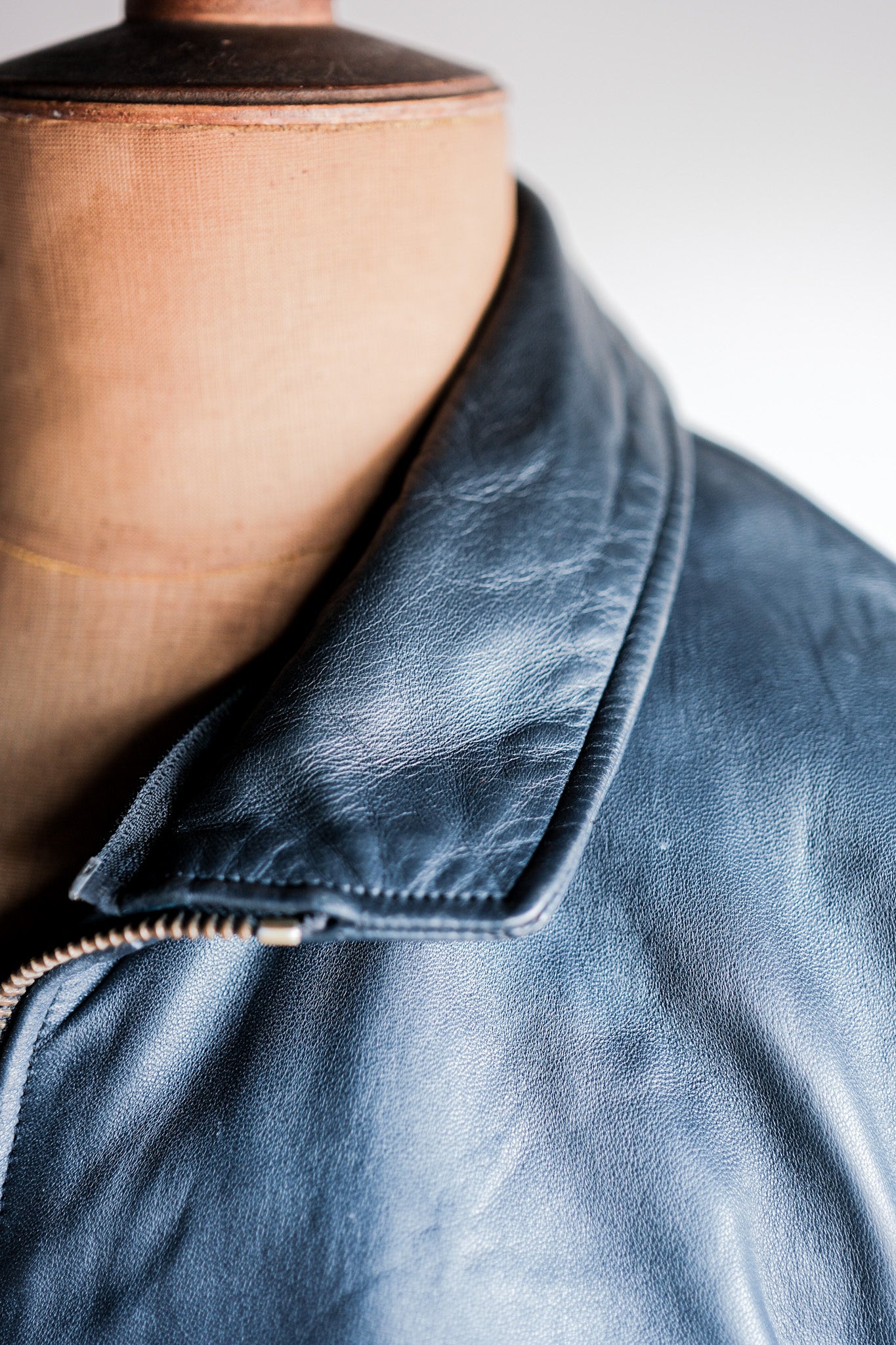 【~70's】French Air Force Pilot Leather Jacket With Chin Strap Size.100L