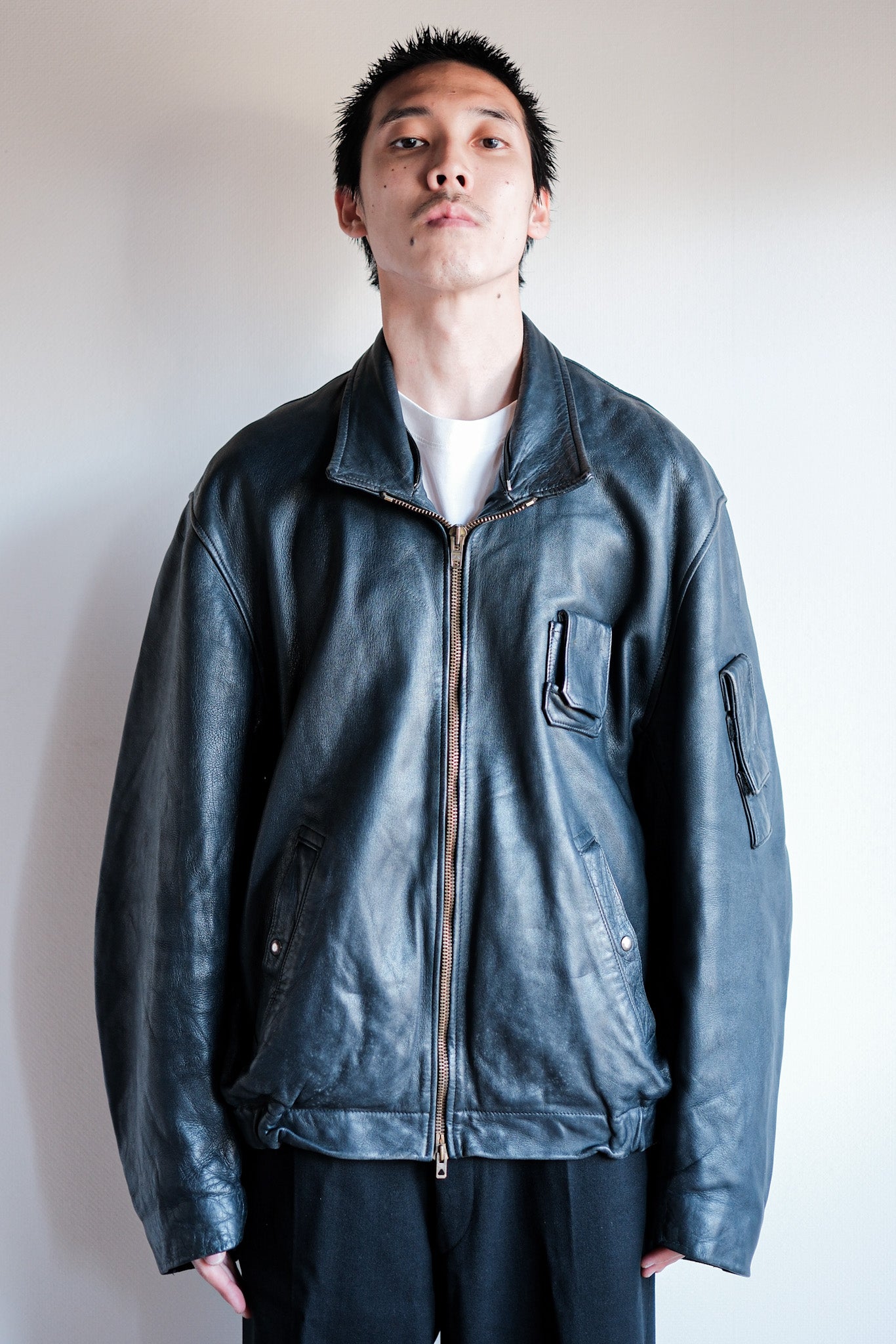 【~70's】French Air Force Pilot Leather Jacket Size.104L