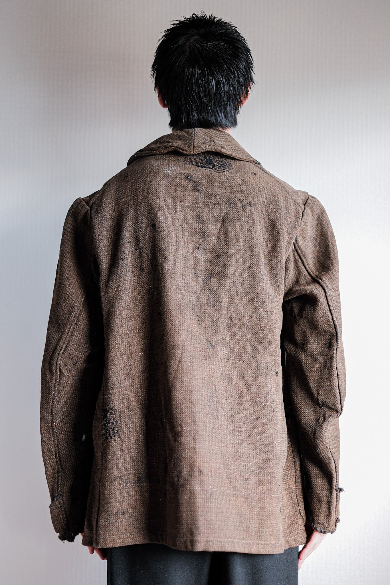 【~30's】French Vintage Brown Wool Hunting Jacket "Boro"
