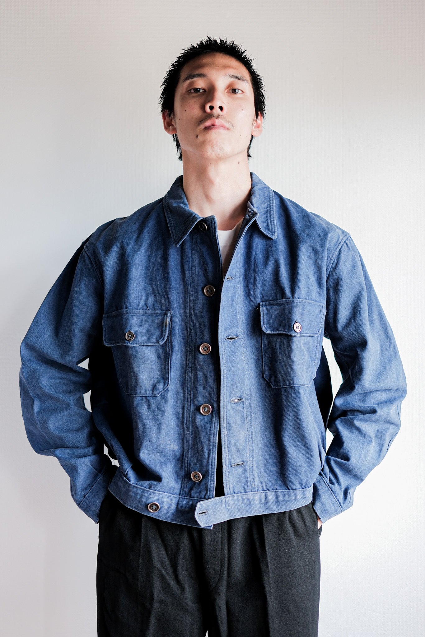 【~40’s】French Vintage Indigo Cotton Twill Cyclist Jacket